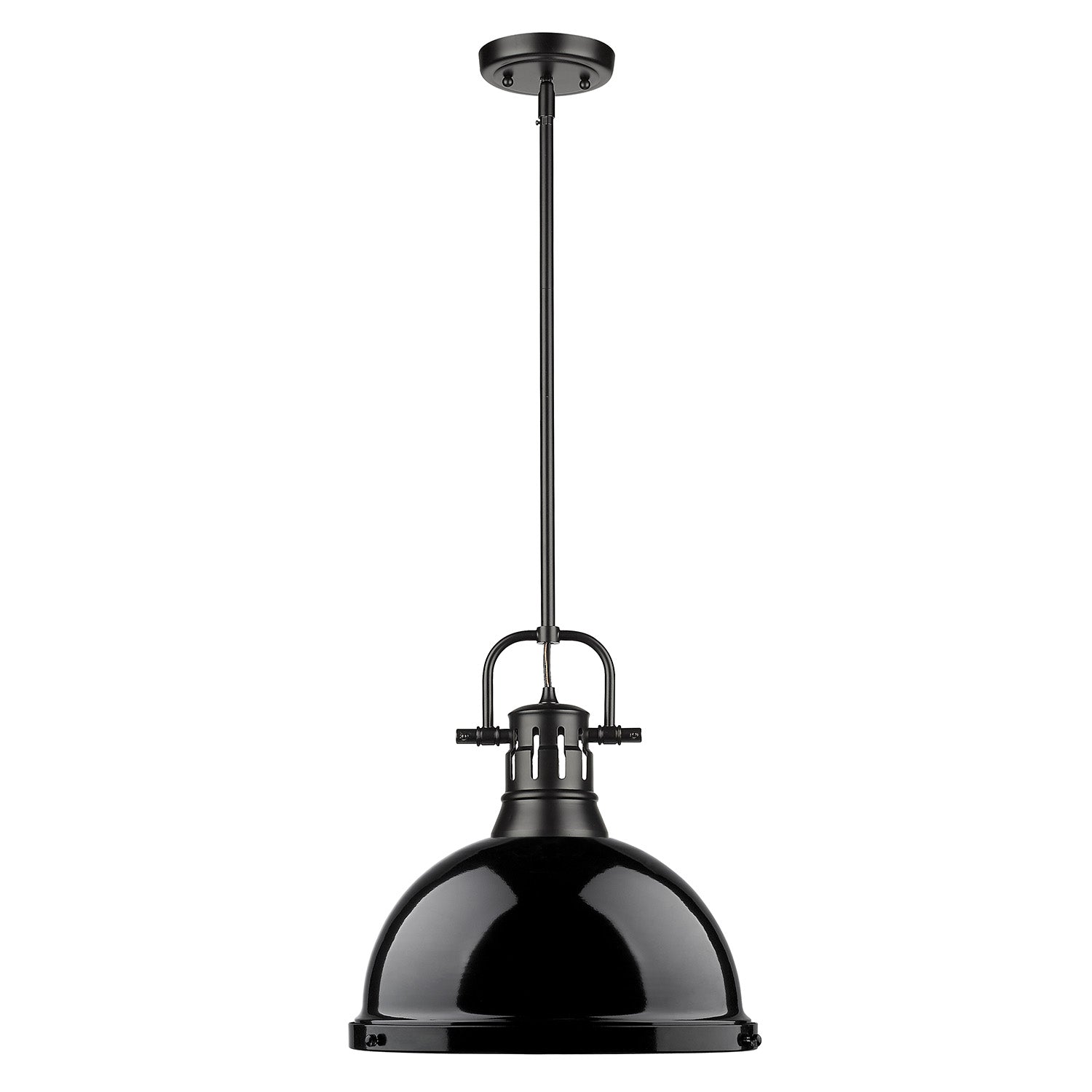 Yep by Golden Lighting Duncan 1-light 14in Rod Hung Pendant in Matte Black and Black shade - - Golden Lighting