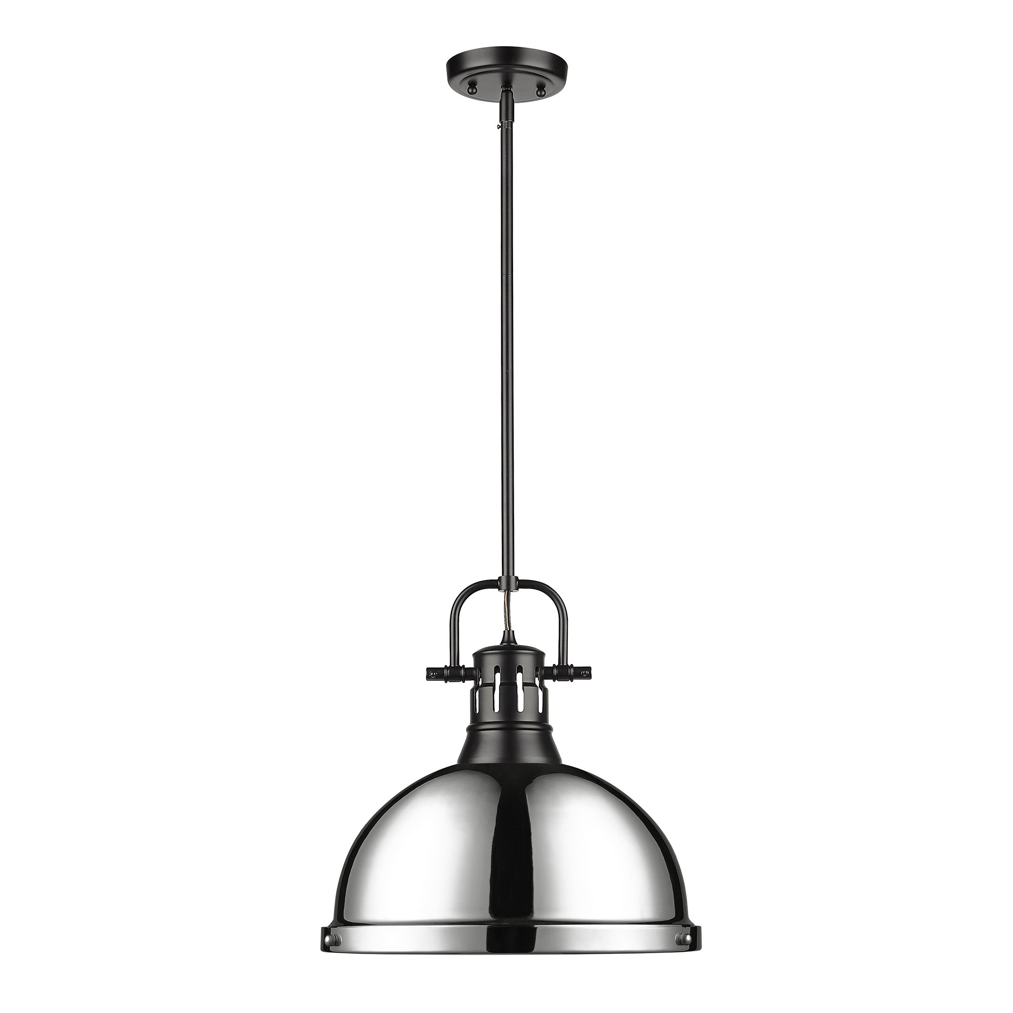 Yep by Golden Lighting Duncan 1-light 14in Rod Hung Pendant in Matte Black and Chrome shade - - Golden Lighting