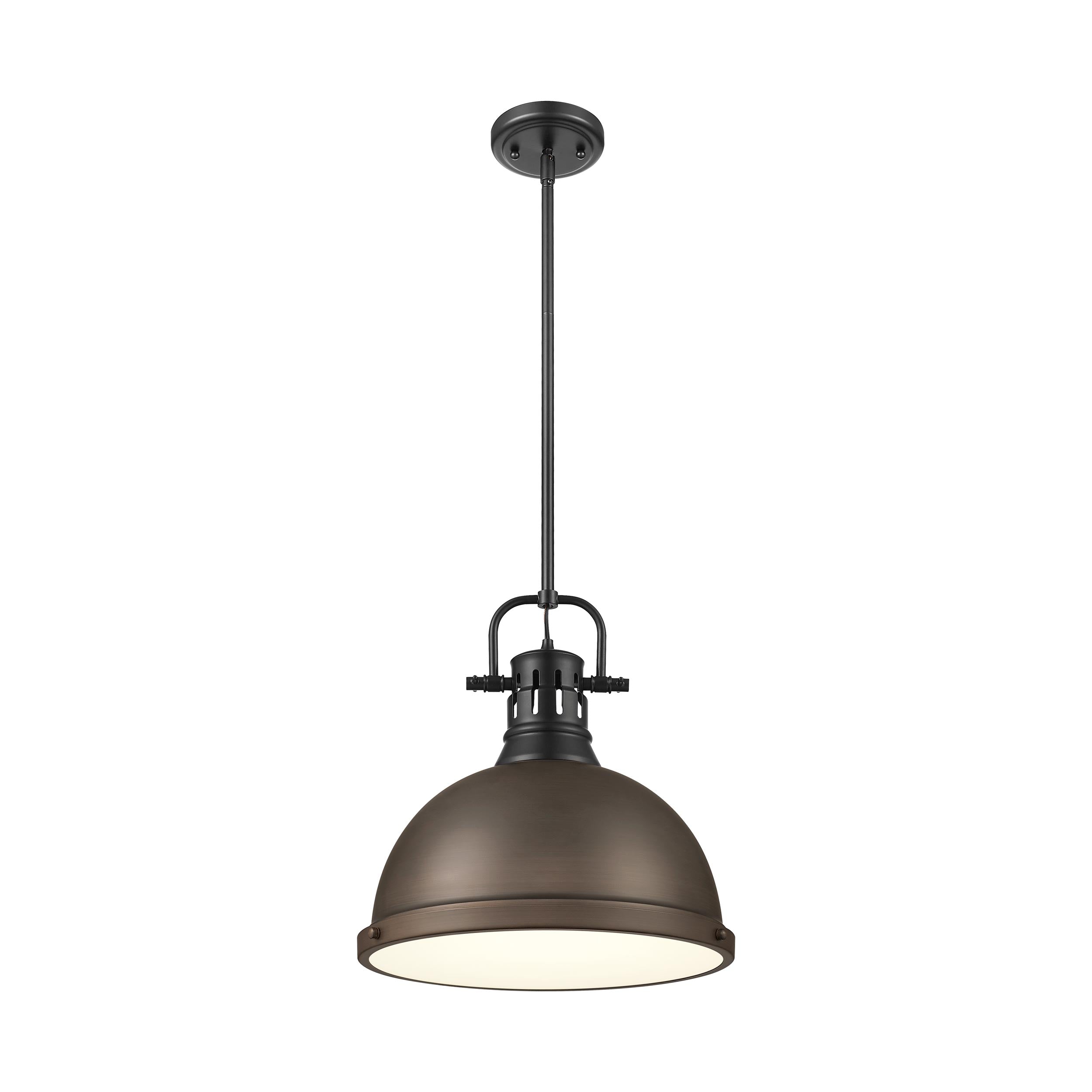 Yep by Golden Lighting Duncan 1-light 14in Rod Hung Pendant in Matte Black and Rubbed Bronze shade - - Golden Lighting