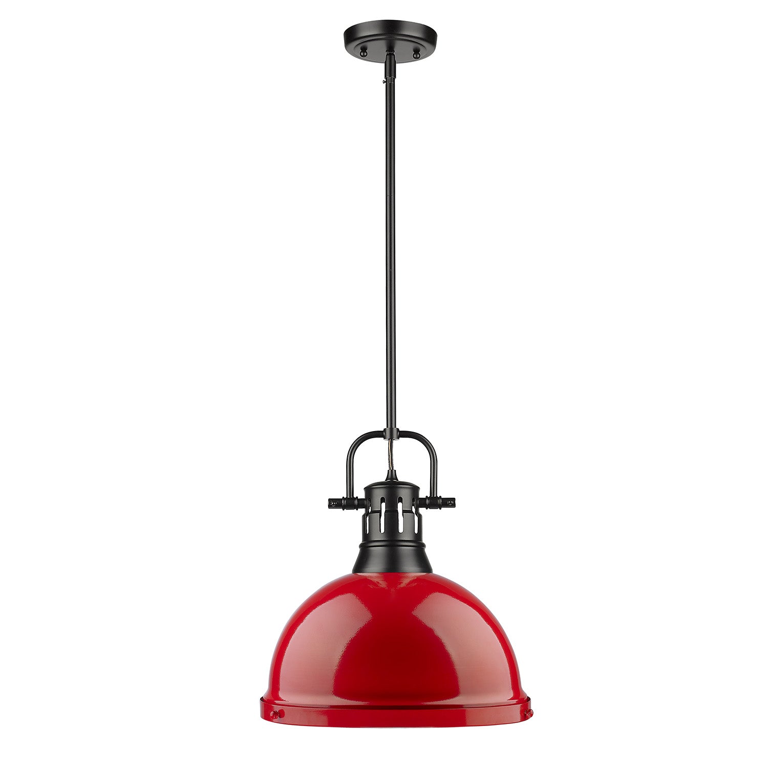 Yep by Golden Lighting Duncan 1-light 14in Rod Hung Pendant in Matte Black and Red shade - - Golden Lighting