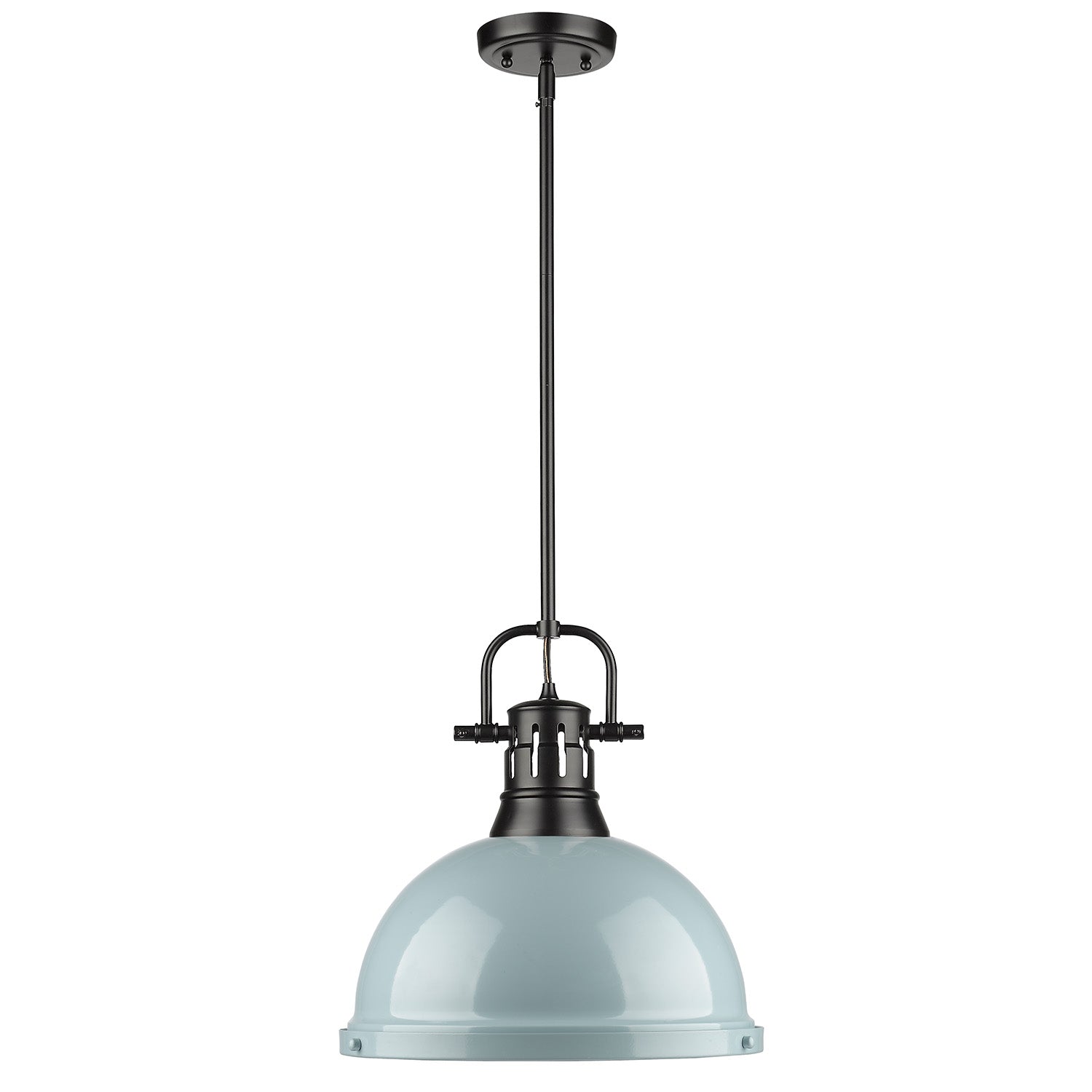 Yep by Golden Lighting Duncan 1-light 14in Rod Hung Pendant in Matte Black and Seafoam shade - - Golden Lighting