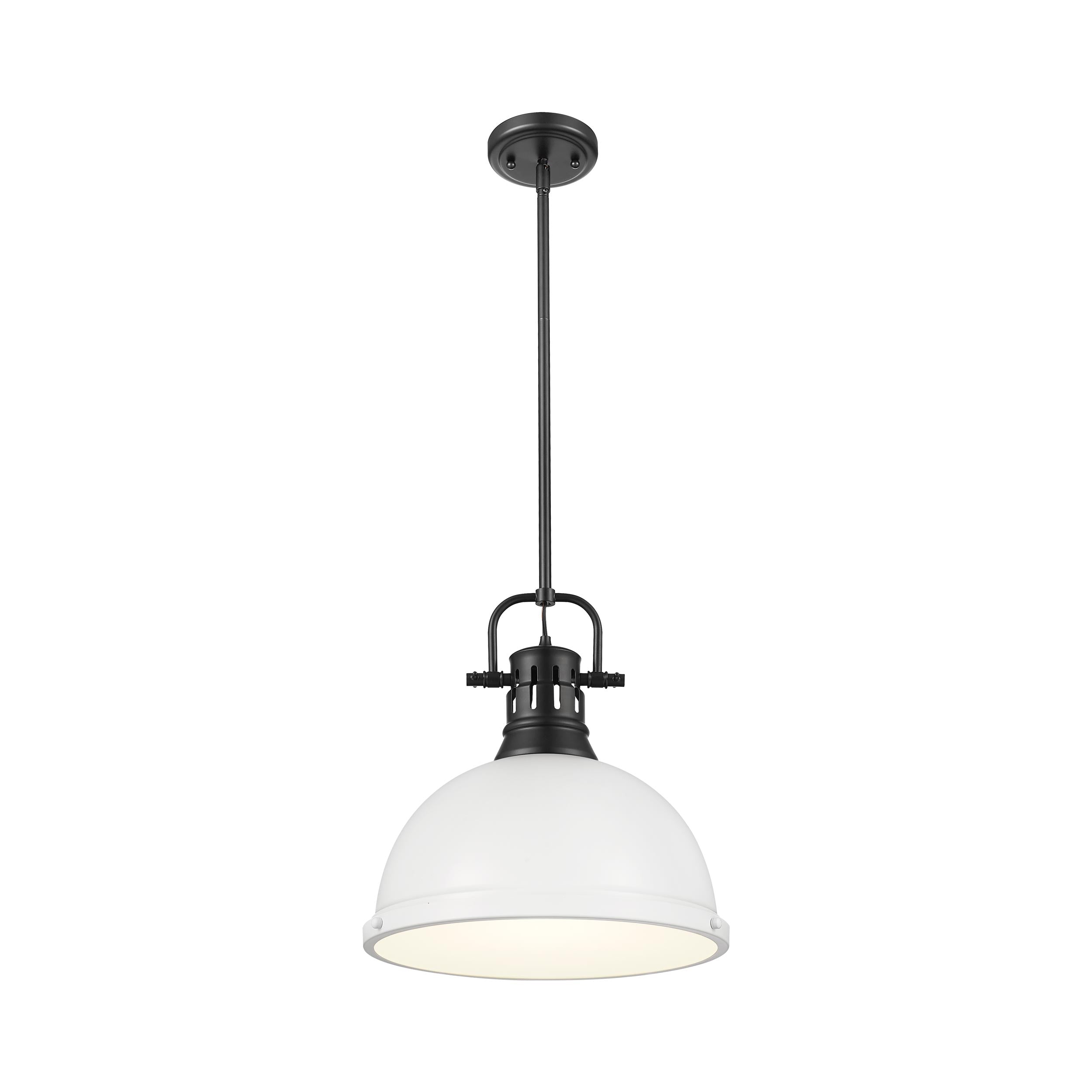Yep by Golden Lighting Duncan 1-light 14in Rod Hung Pendant in Matte Black and Matte White shade - - Golden Lighting