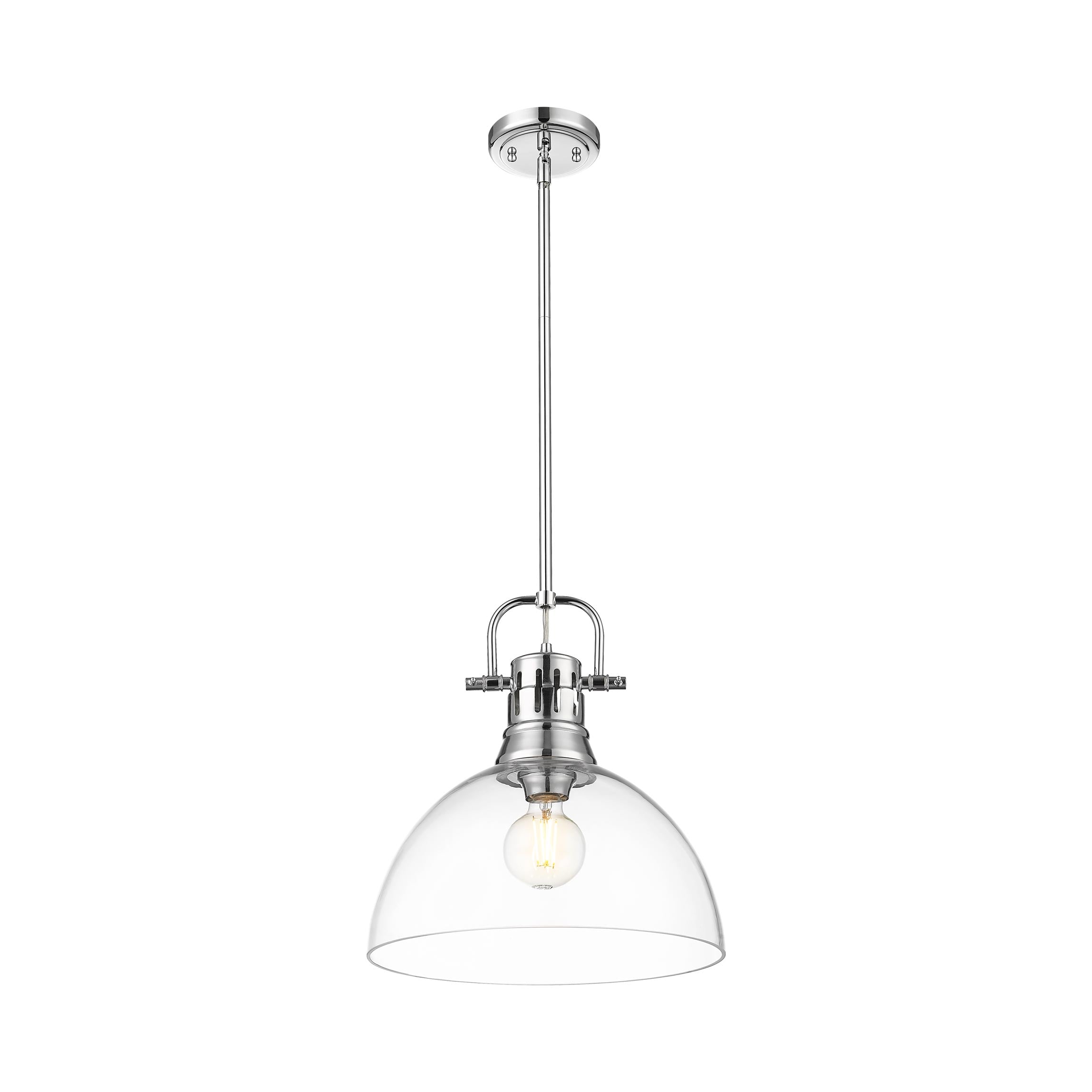 Yep by Golden Lighting Duncan 1-light 14in rod hung Pendant in Chrome and Clear Glass - - Golden Lighting