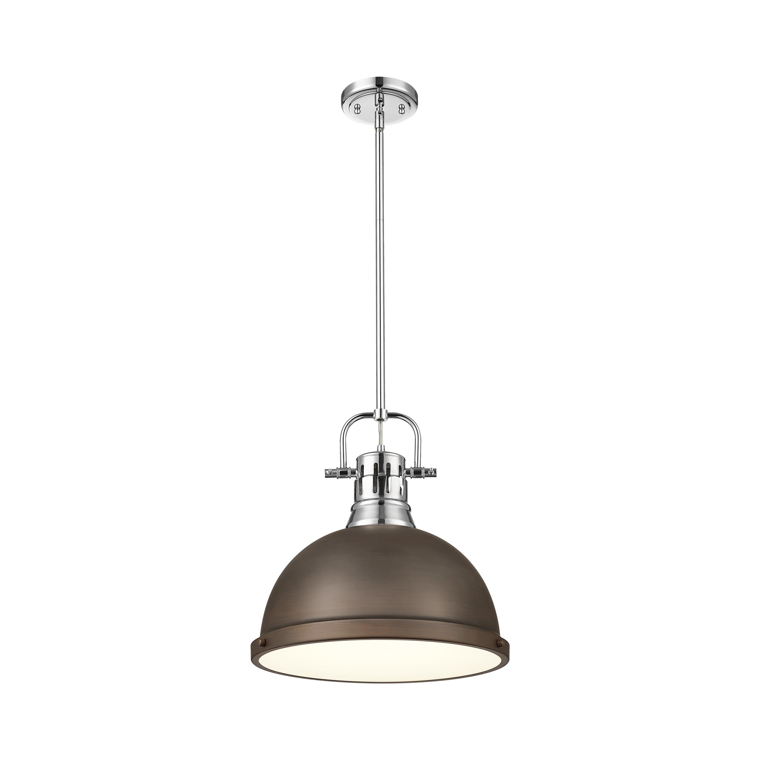 Yep by Golden Lighting Duncan 1-light 14in Rod Hung Pendant in Chrome and Rubbed Bronze shade - - Golden Lighting