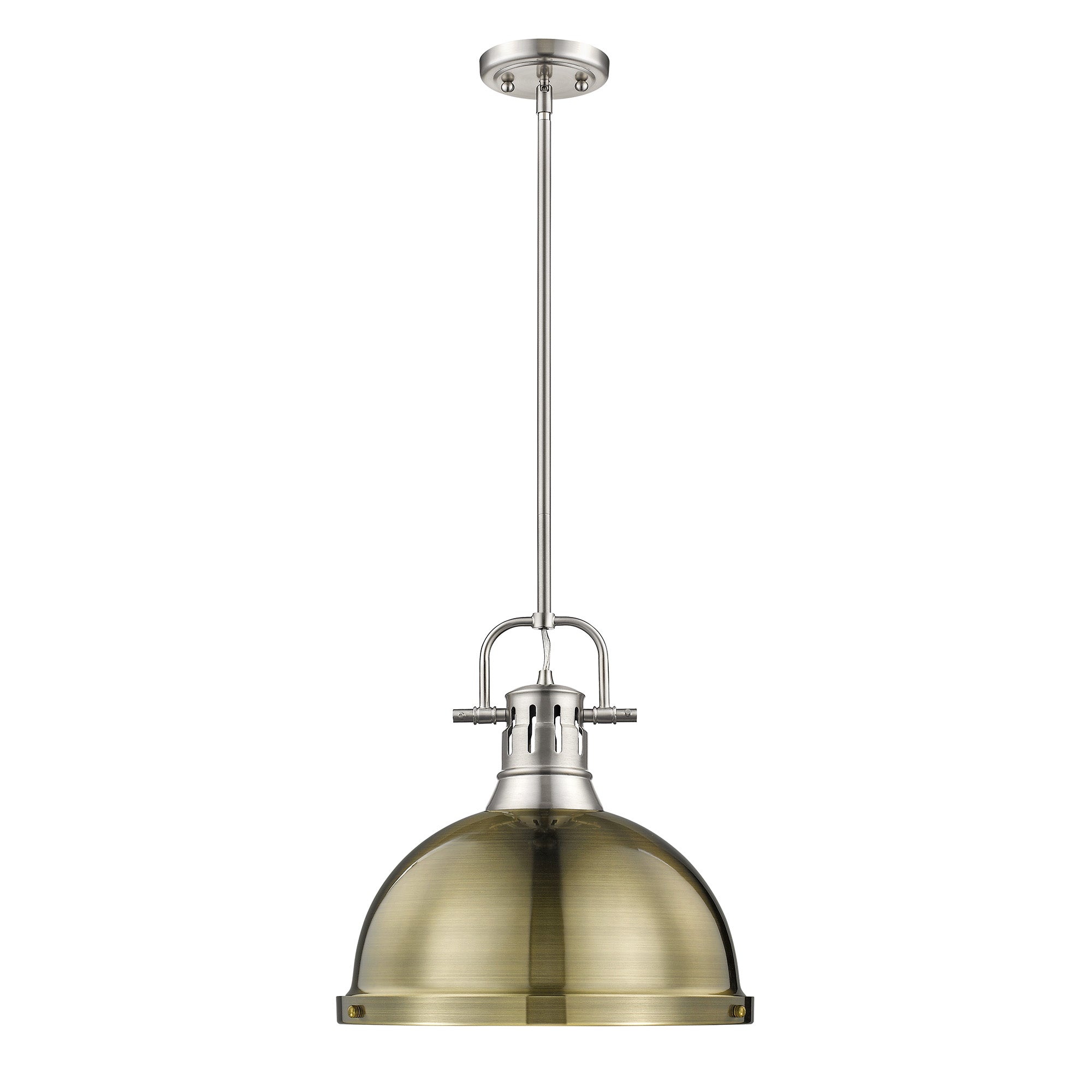Yep by Golden Lighting Duncan 1-light 14in Rod Hung Pendant in Pewter and Aged Brass shade - - Golden Lighting