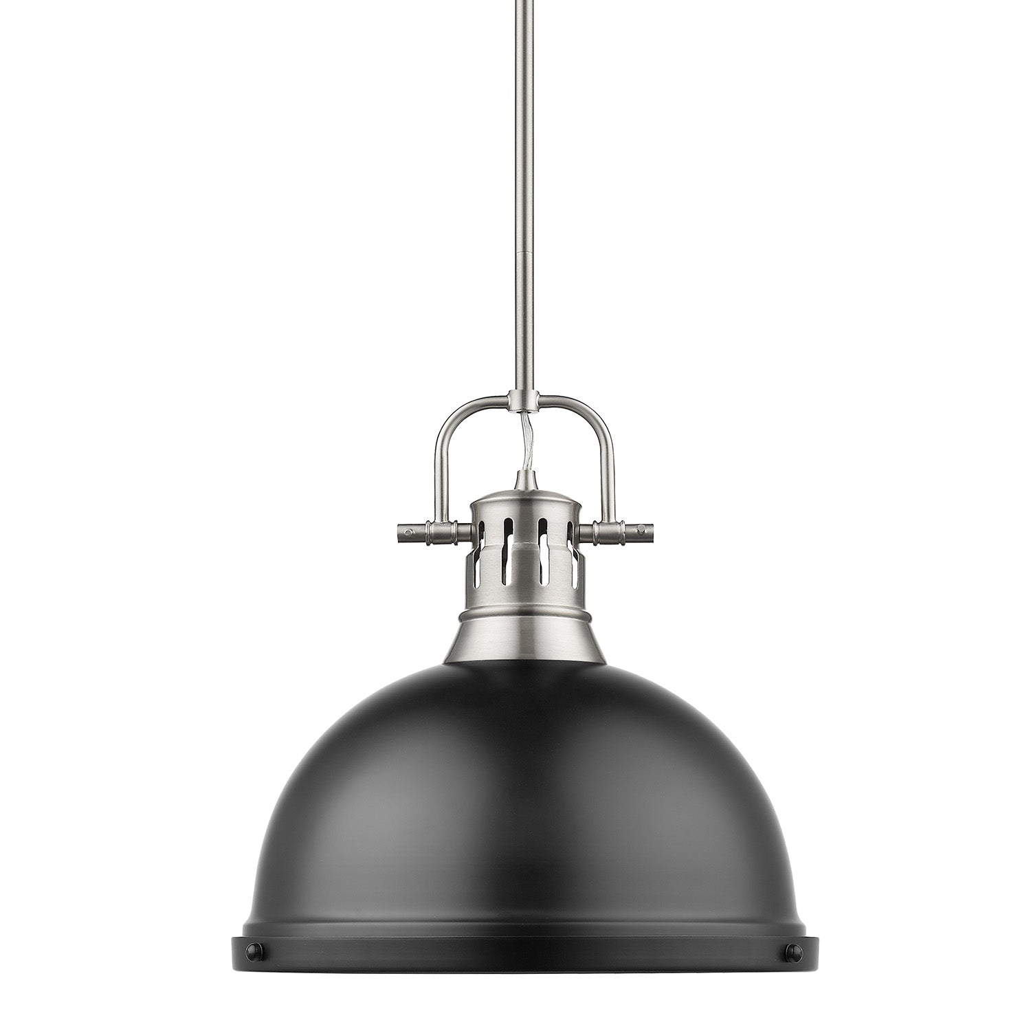Yep by Golden Lighting Duncan 1-light 14in Rod Hung Pendant in Pewter and Matte Black shade - - Golden Lighting