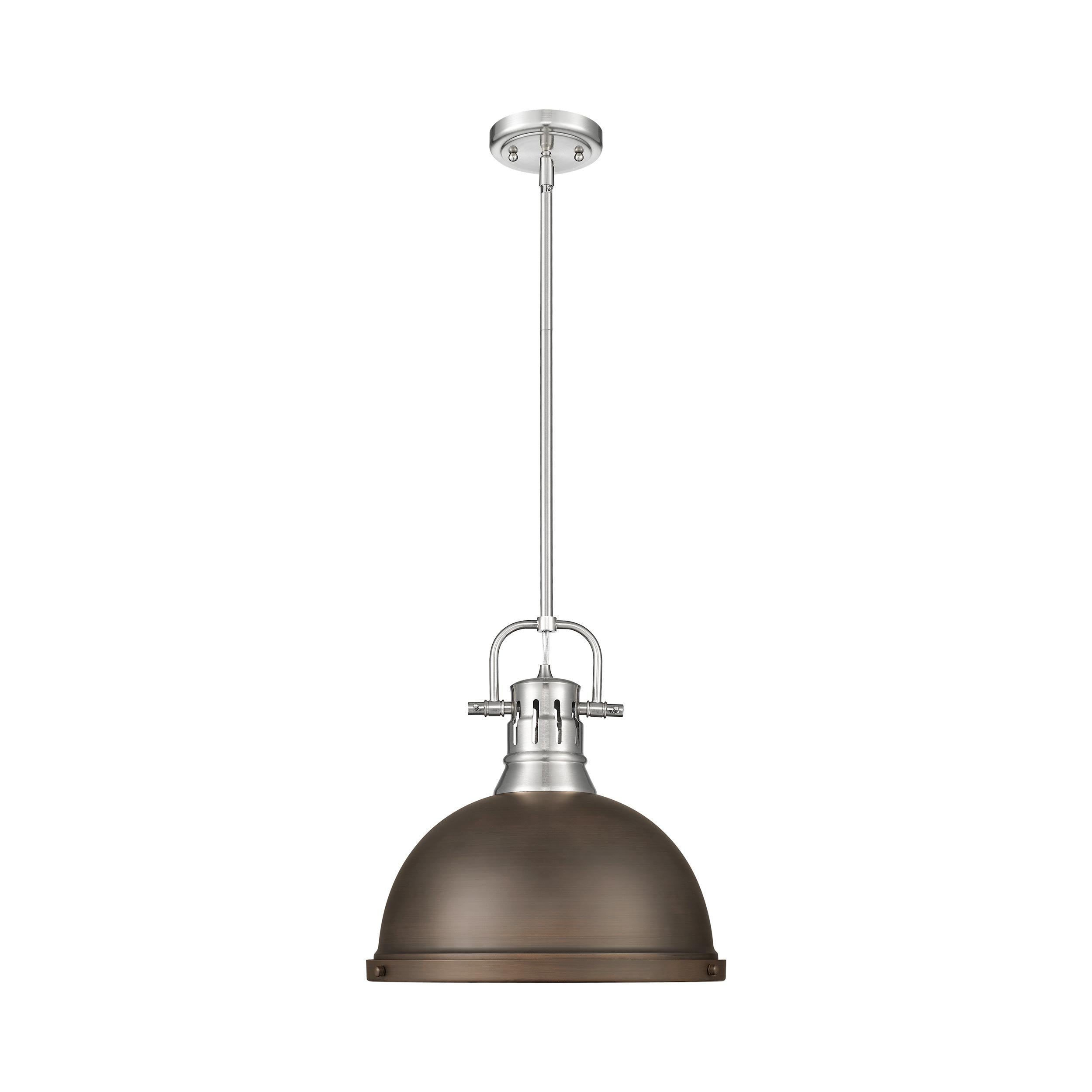Yep by Golden Lighting Duncan 1-light 14in Rod Hung Pendant in Pewter and Rubbed Bronze shade - - Golden Lighting