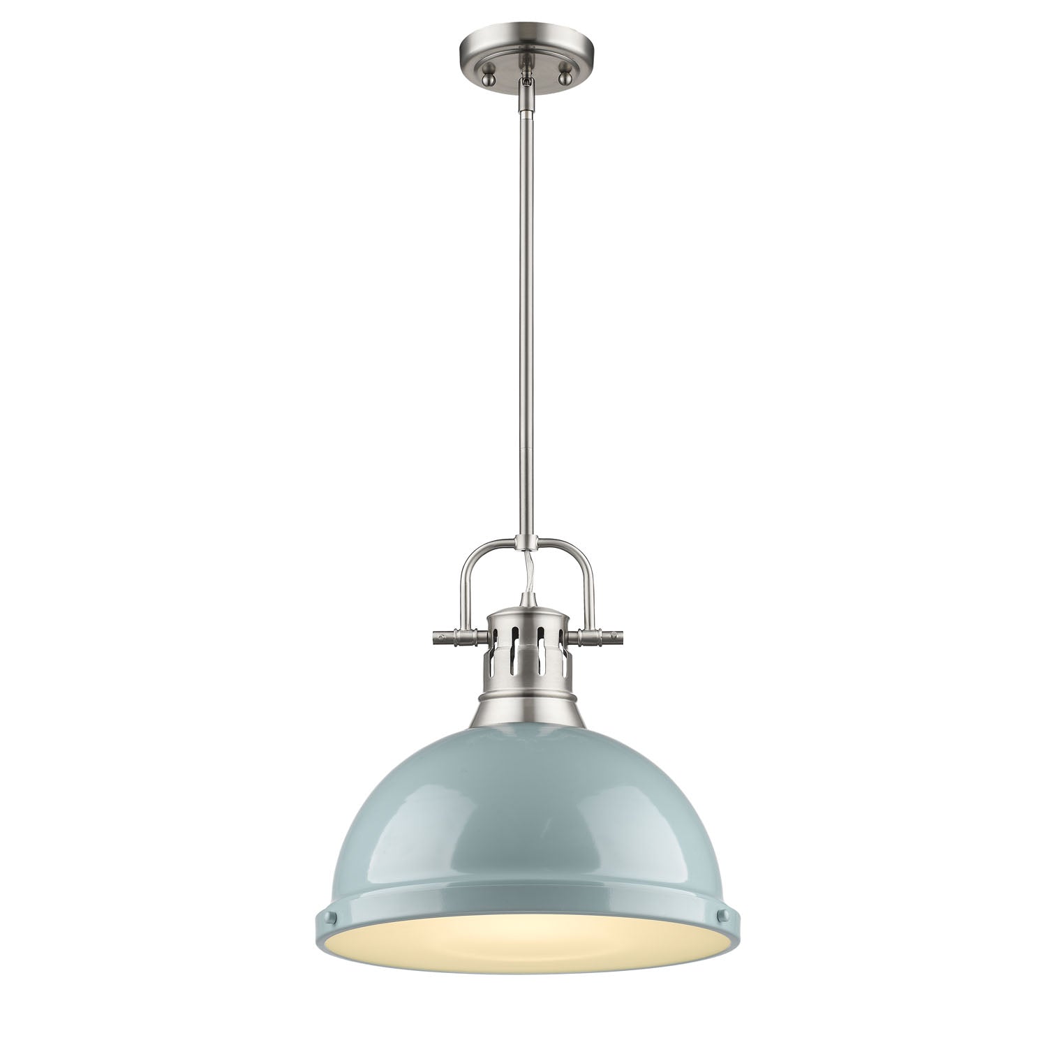 Yep by Golden Lighting Duncan 1-light 14in Rod Hung Pendant in Pewter and Seafoam shade - - Golden Lighting