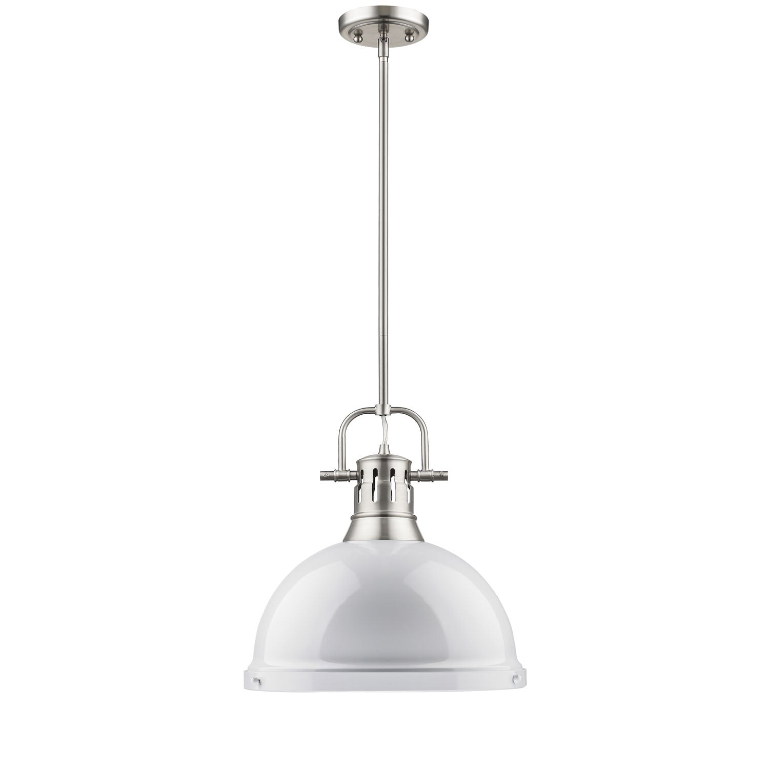 Yep by Golden Lighting Duncan 1-light 14in Rod Hung Pendant in Pewter and White shade - - Golden Lighting