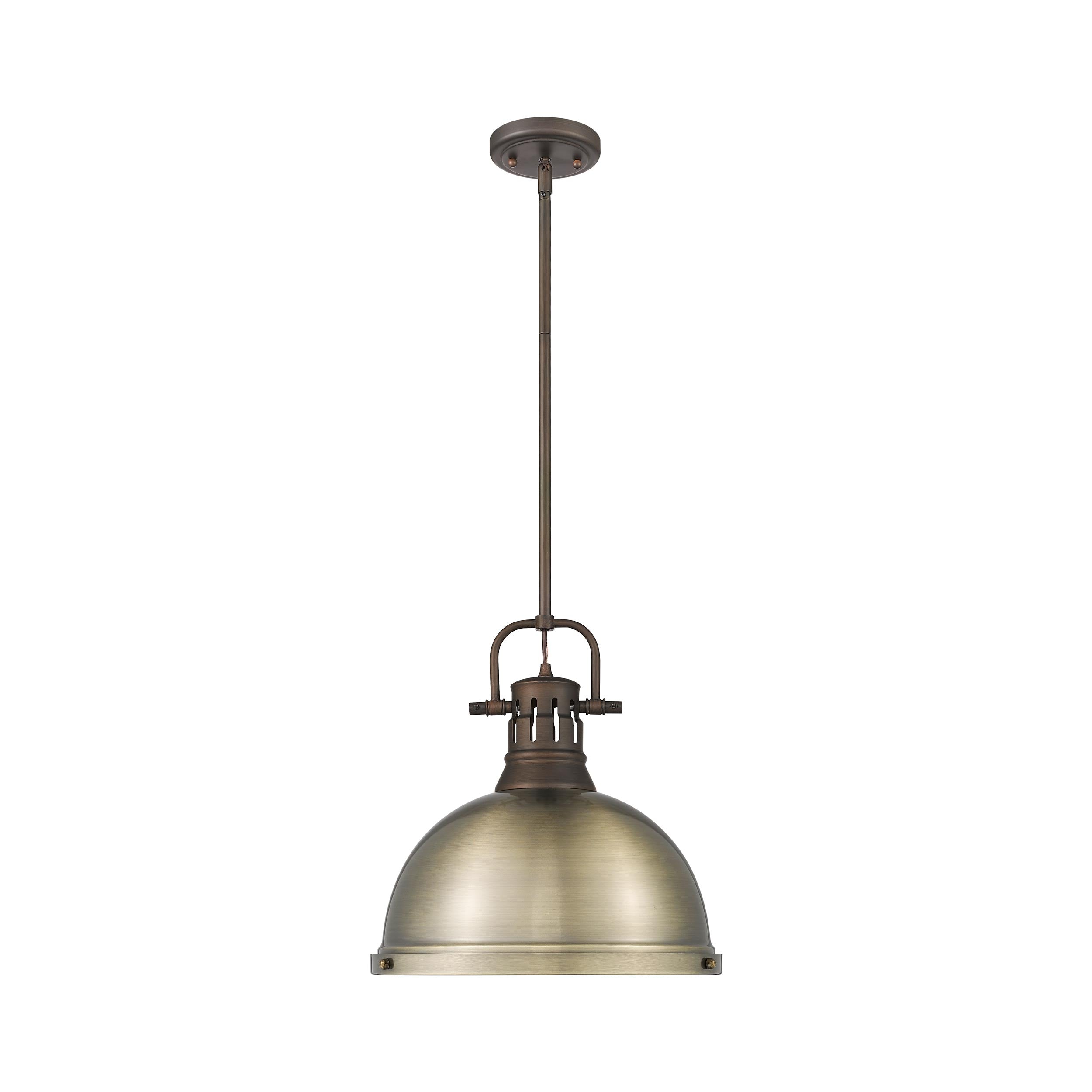 Yep by Golden Lighting Duncan 1-light 14in Rod Hung Pendant in Rubbed Bronze and Aged Brass shade - - Golden Lighting