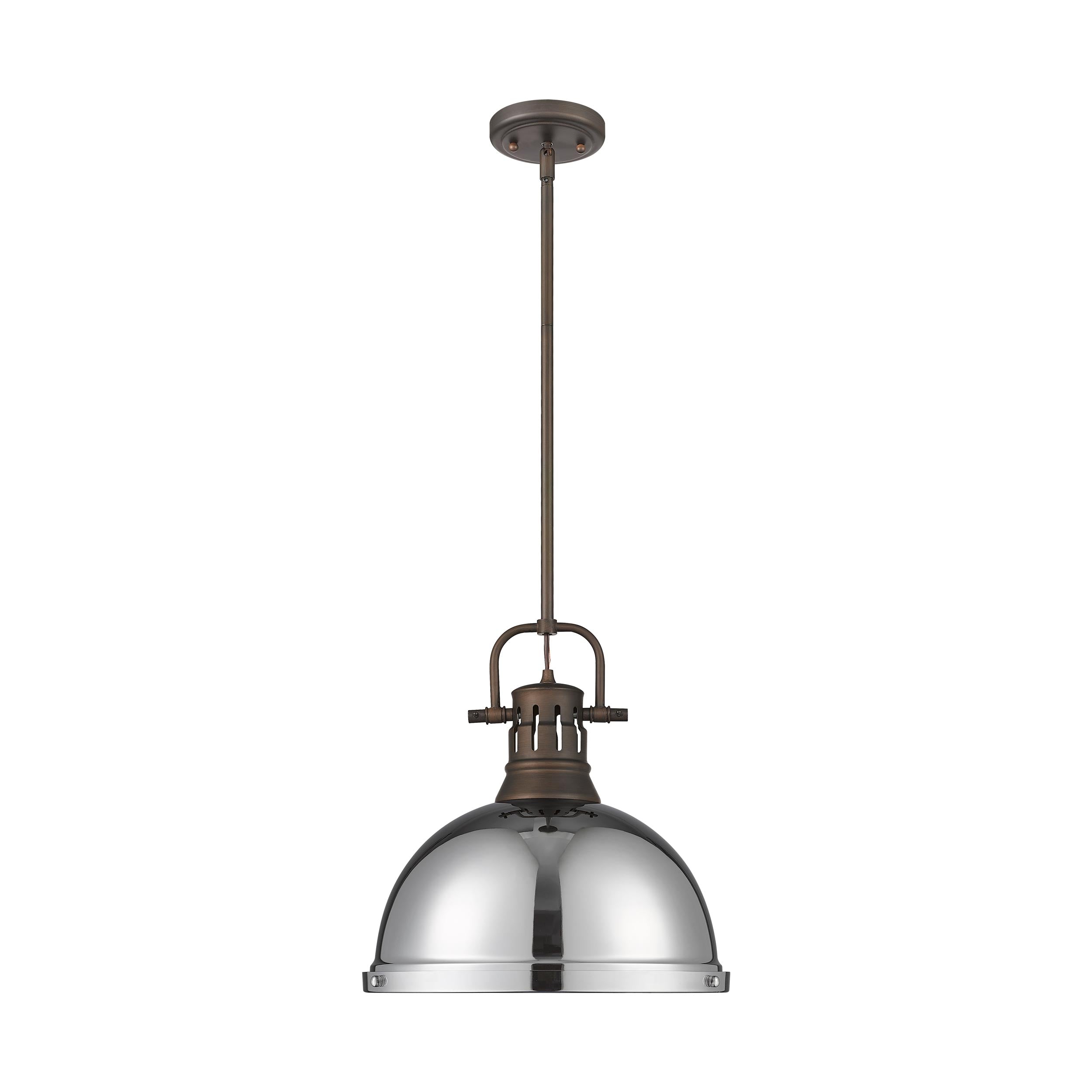 Yep by Golden Lighting Duncan 1-light 14in Rod Hung Pendant in Rubbed Bronze and Chrome shade - - Golden Lighting