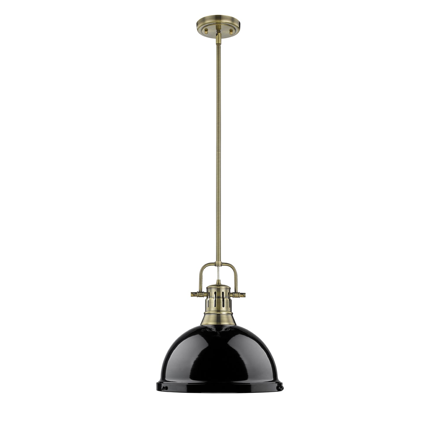 Duncan 1-Light Pendant with Rod in Aged Brass with Black - - Golden Lighting