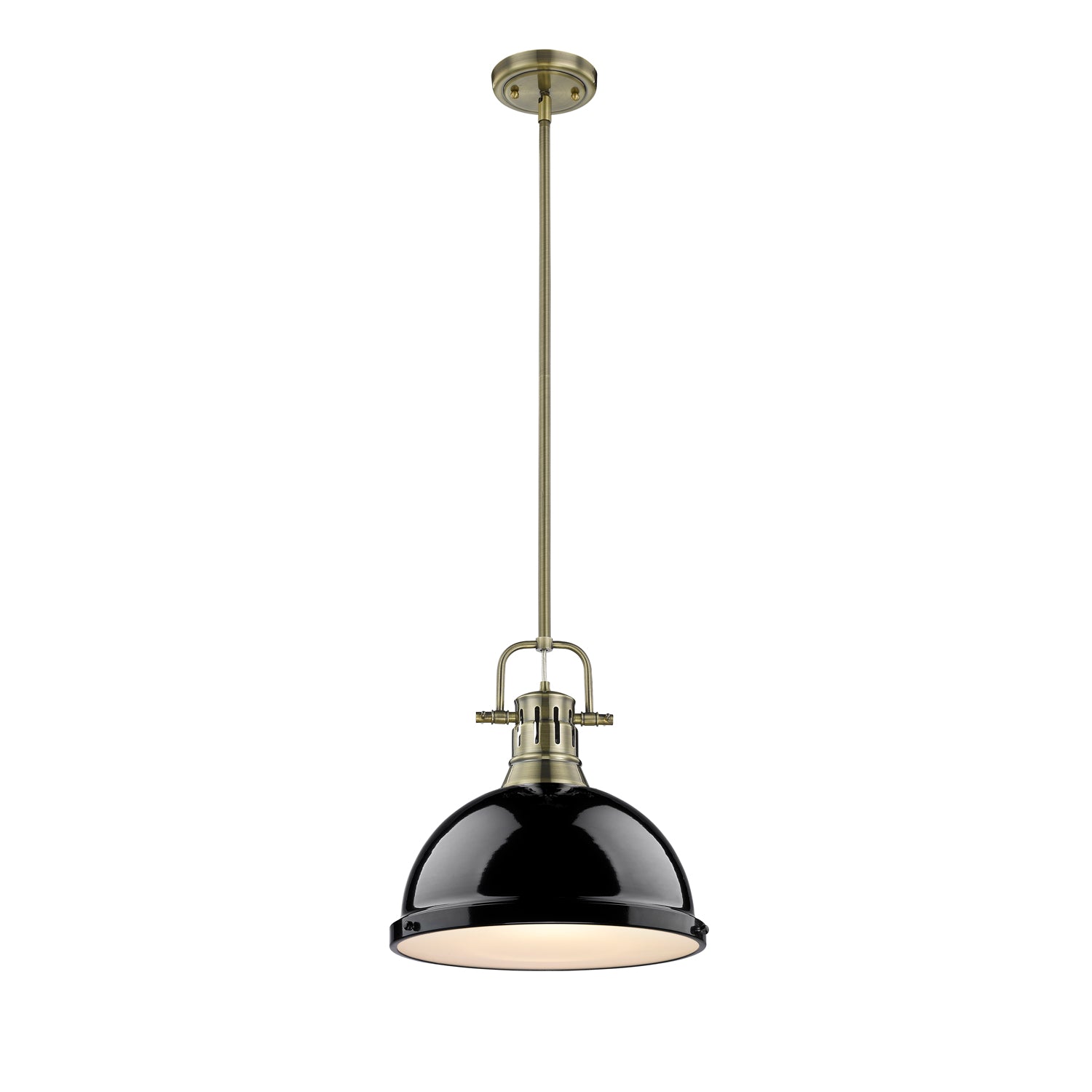 Duncan 1-Light Pendant with Rod in Aged Brass with Black - Default Title - Golden Lighting