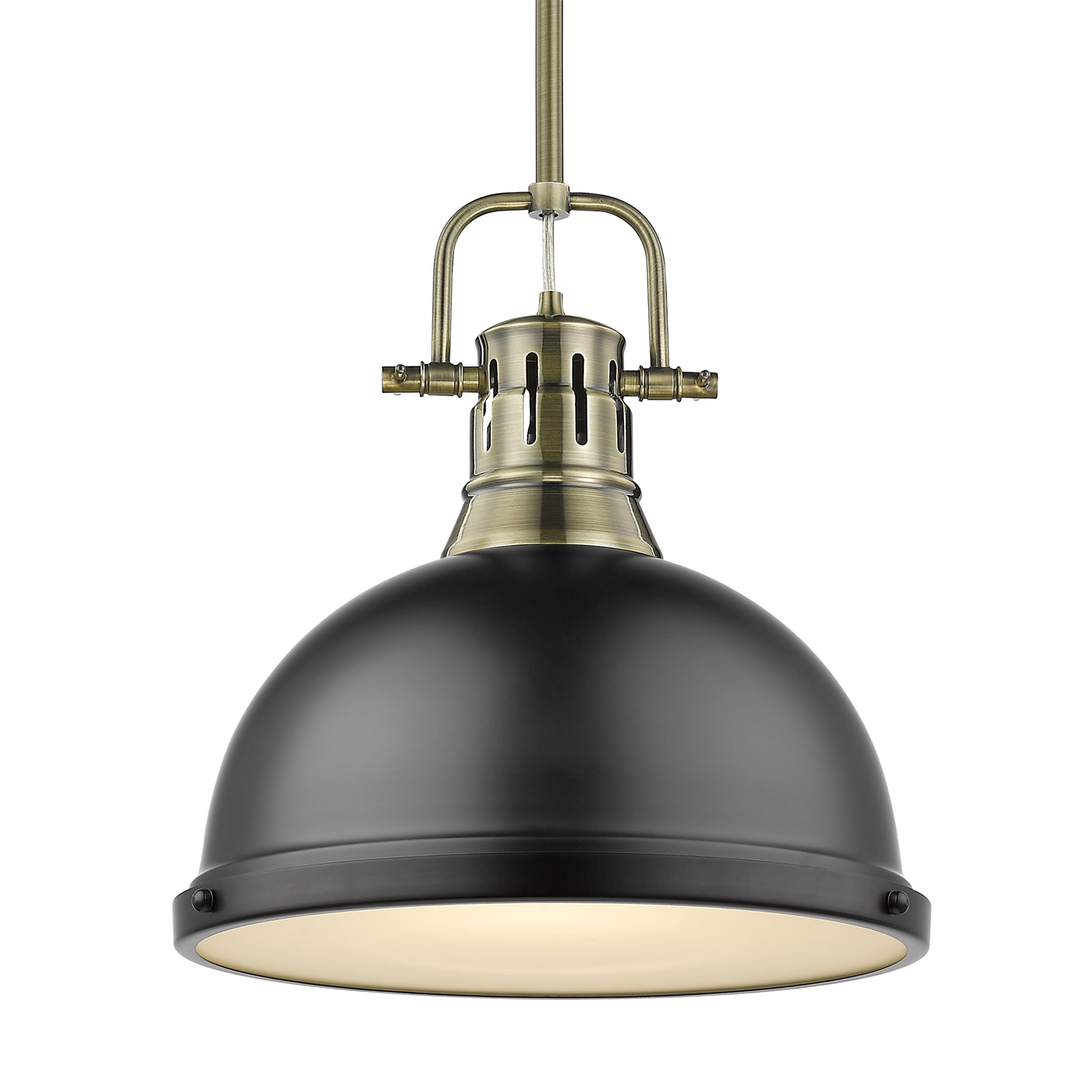 Yep by Golden Lighting Duncan 1-light 14in Rod Hung Pendant in Aged Brass and Matte Black shade - Default Title - Golden Lighting