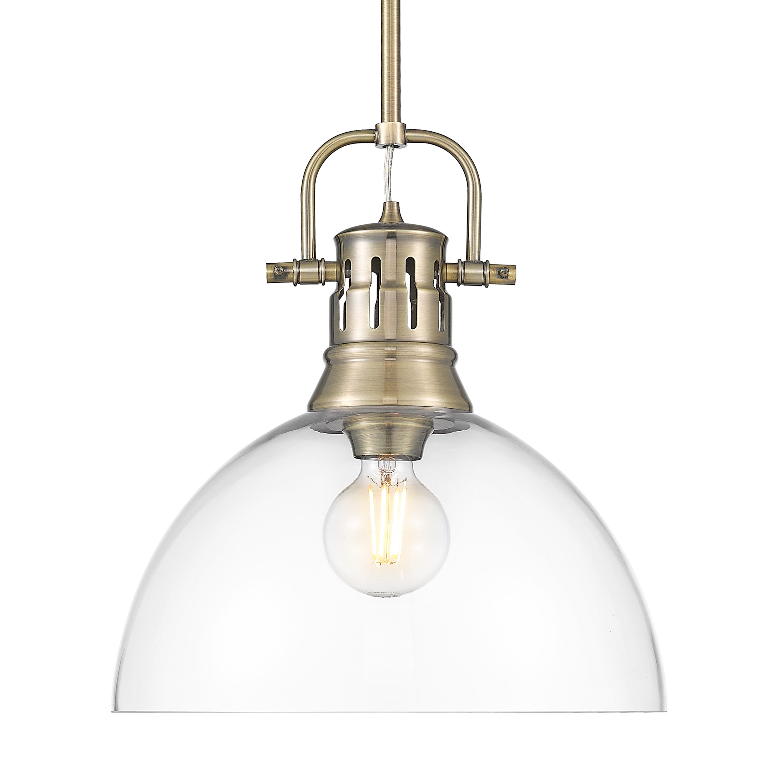 Yep by Golden Lighting Duncan 1-light 14in rod hung Pendant in Aged Brass and Clear Glass - Default Title - Golden Lighting