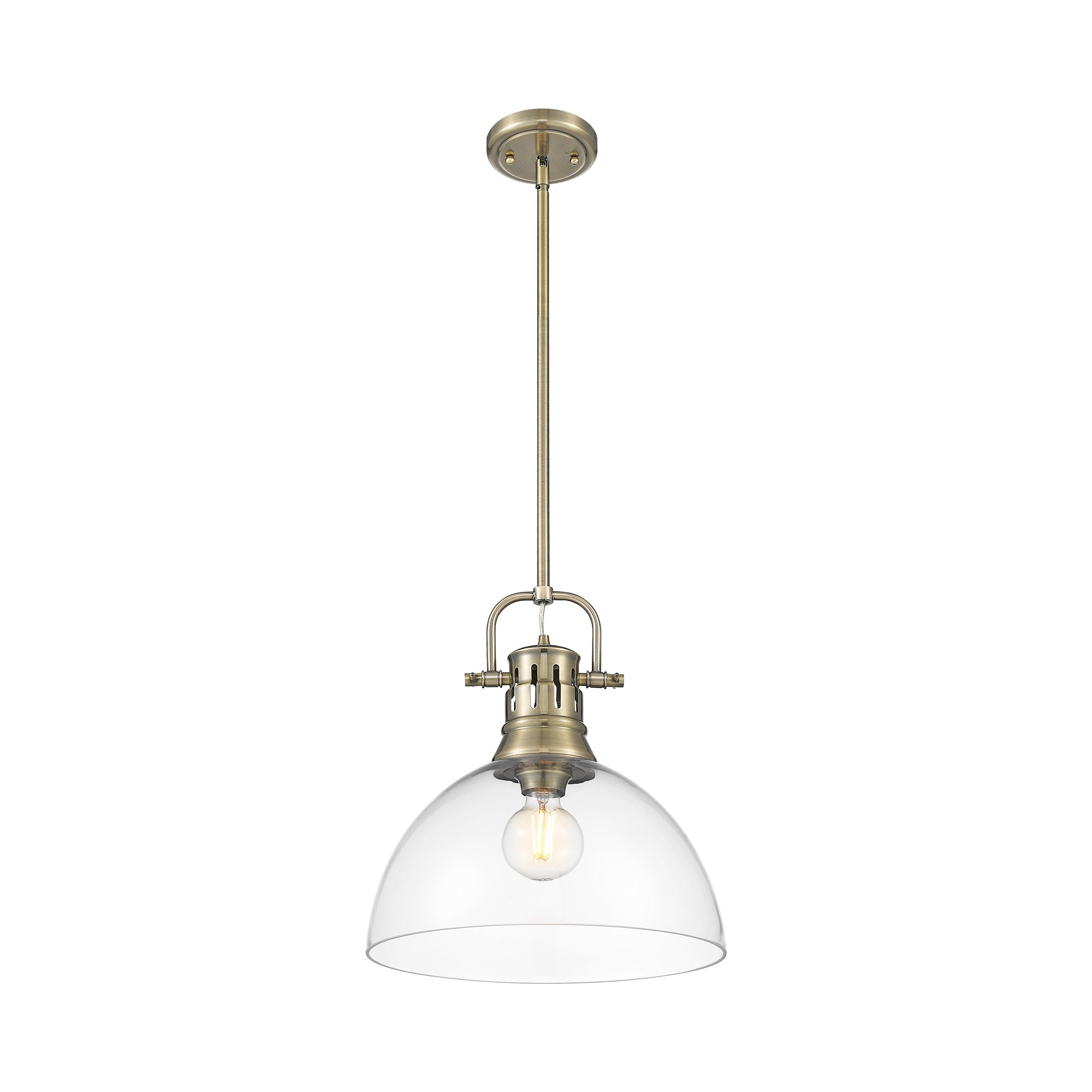 Yep by Golden Lighting Duncan 1-light 14in rod hung Pendant in Aged Brass and Clear Glass - - Golden Lighting