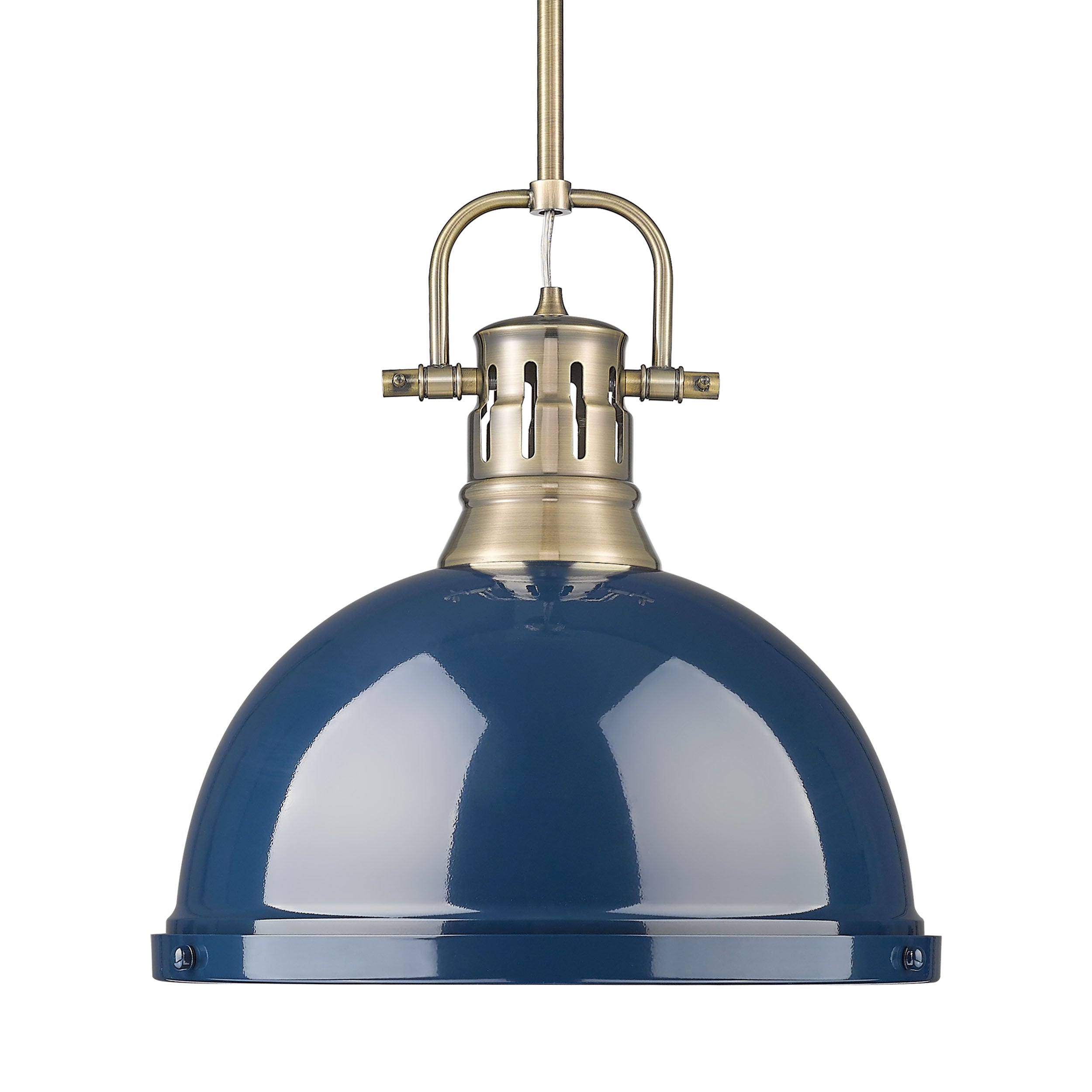 Yep by Golden Lighting Duncan 1-light 14in Rod Hung Pendant in Aged Brass and Navy Blue shade - Default Title - Golden Lighting