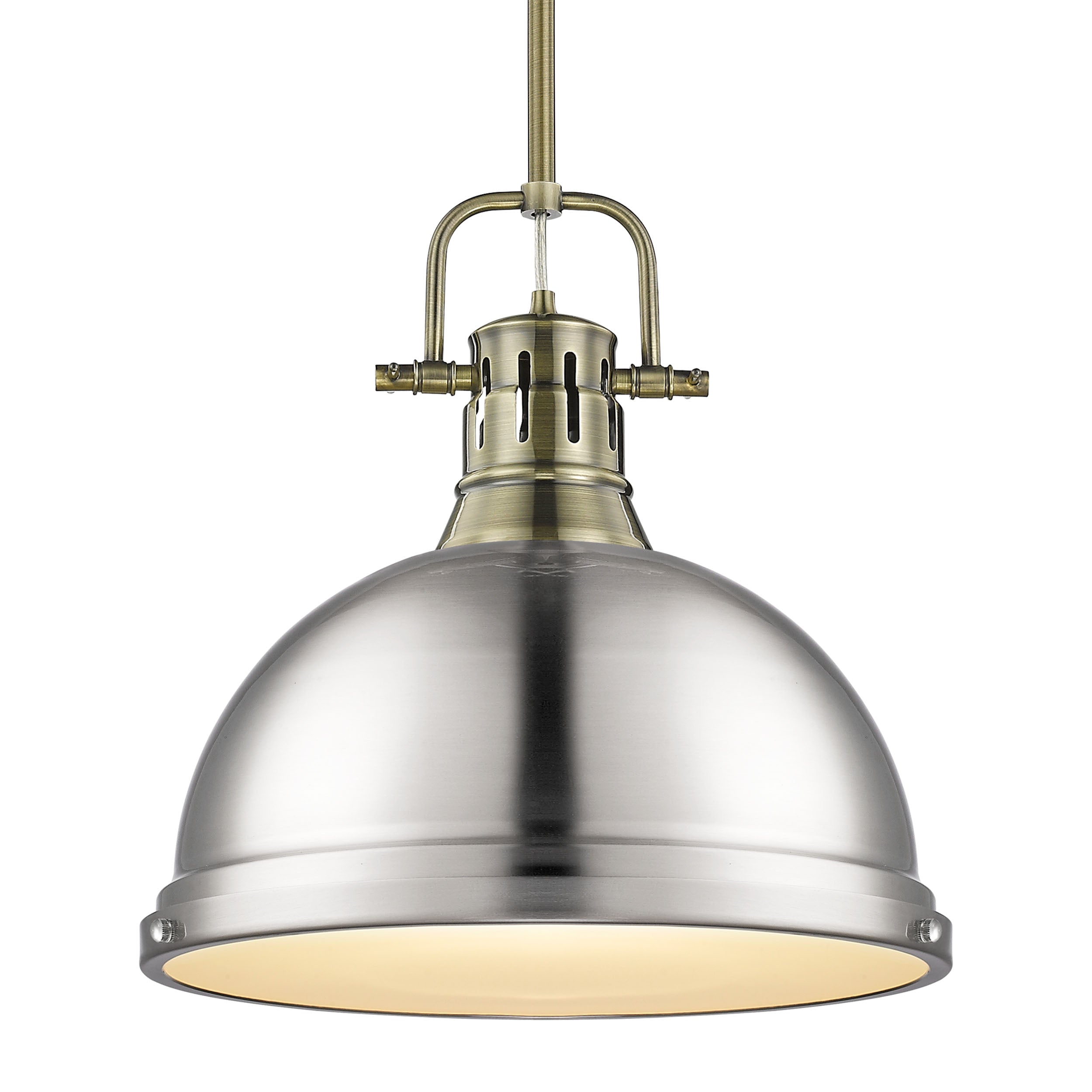 Yep by Golden Lighting Duncan 1-light 14in Rod Hung Pendant in Aged Brass and Pewter shade
