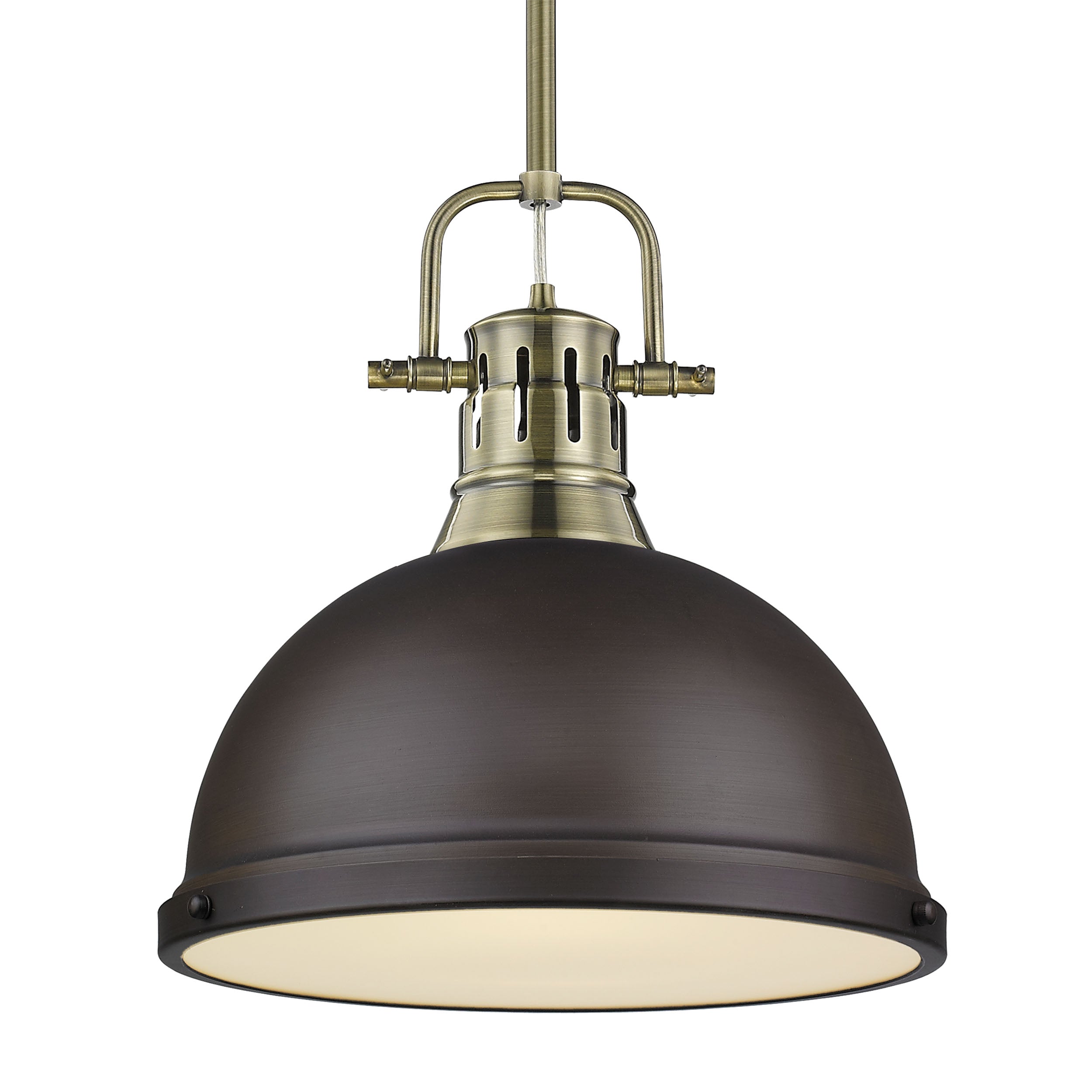 Yep by Golden Lighting Duncan 1-light 14in Rod Hung Pendant in Aged Brass and Rubbed Bronze shade - Default Title - Golden Lighting