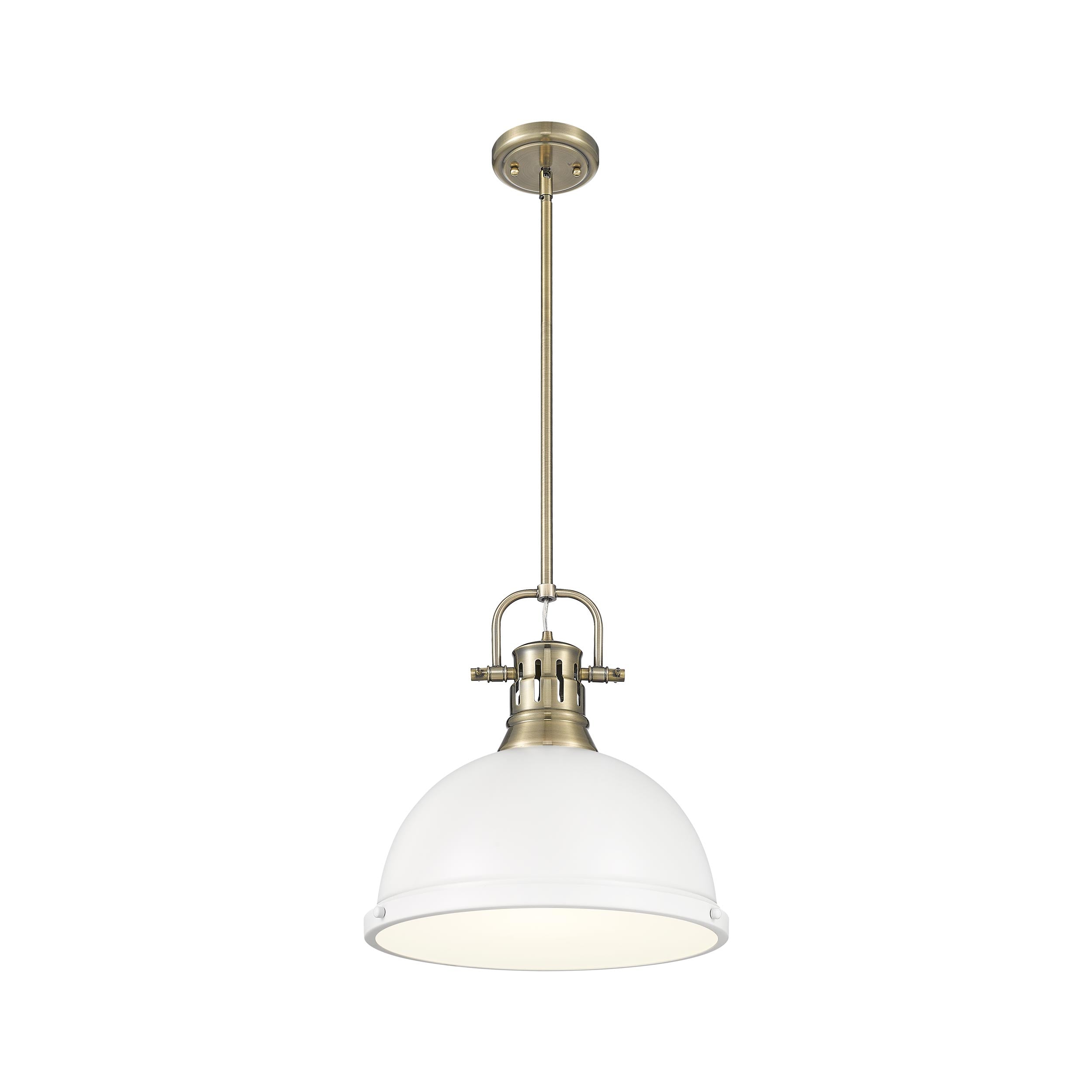 Yep by Golden Lighting Duncan 1-light 14in Rod Hung Pendant in Aged Brass and Matte White shade - - Golden Lighting