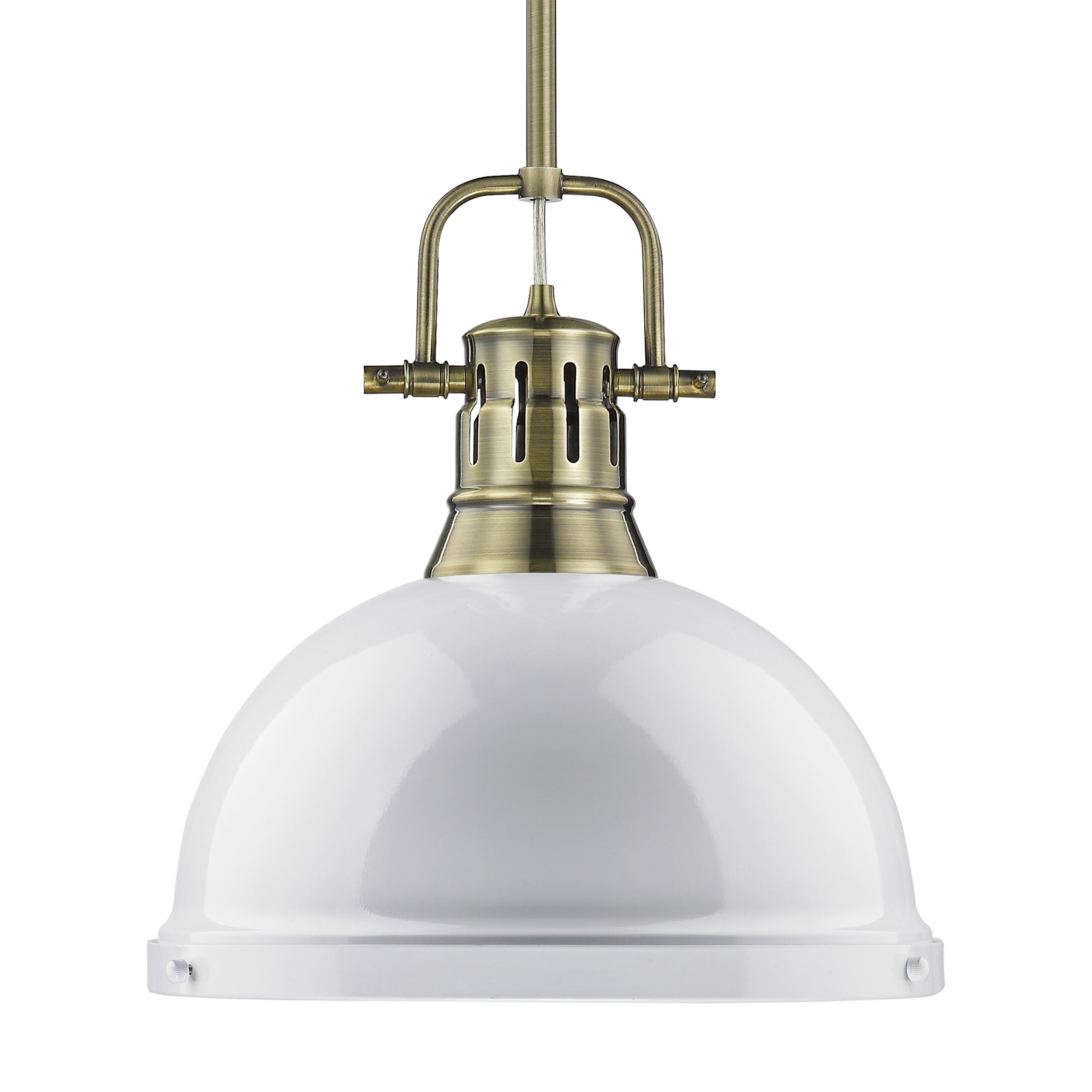 Yep by Golden Lighting Duncan 1-light 14in Rod Hung Pendant in Aged Brass and White shade - Default Title - Golden Lighting
