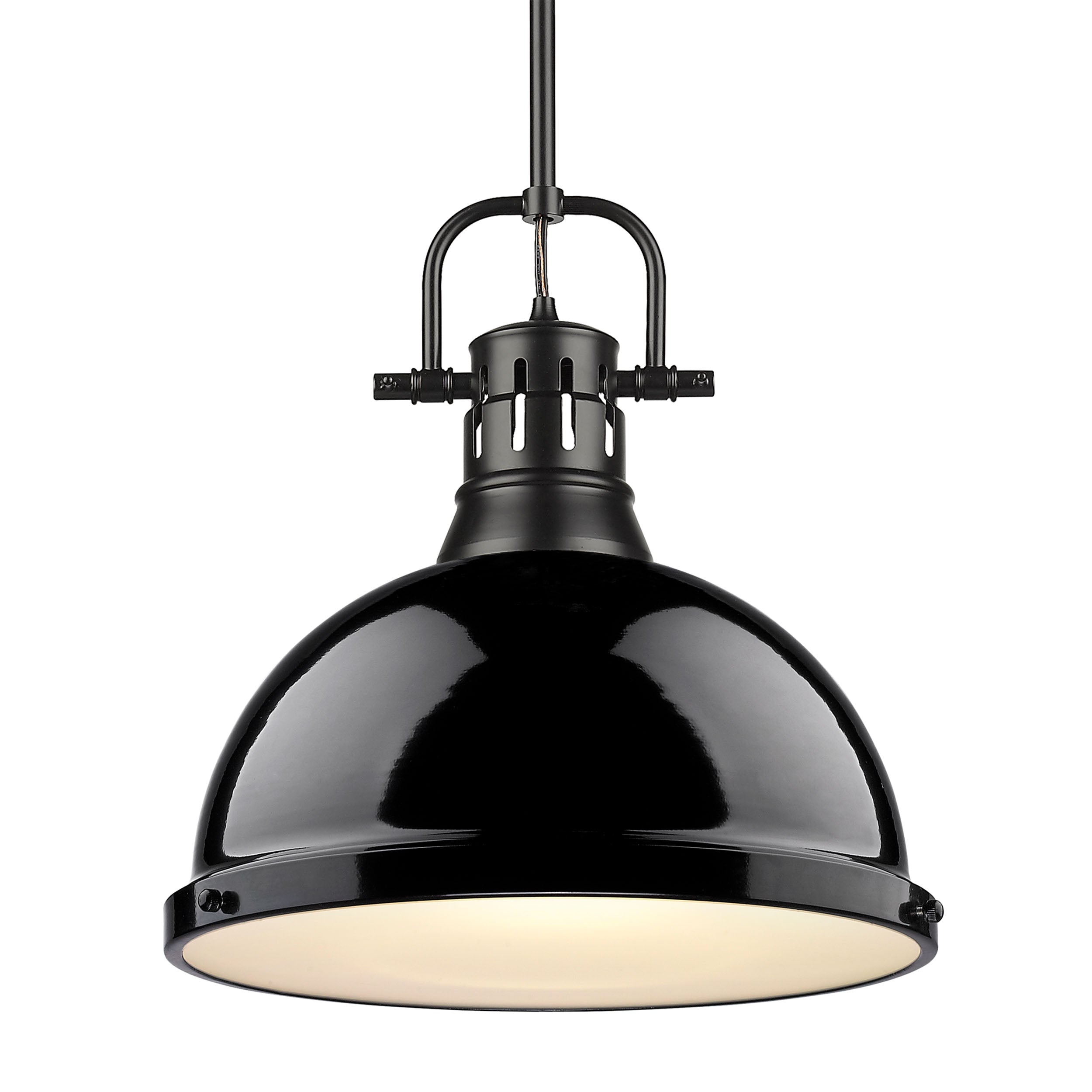 Yep by Golden Lighting Duncan 1-light 14in Rod Hung Pendant in Matte Black and Black shade
