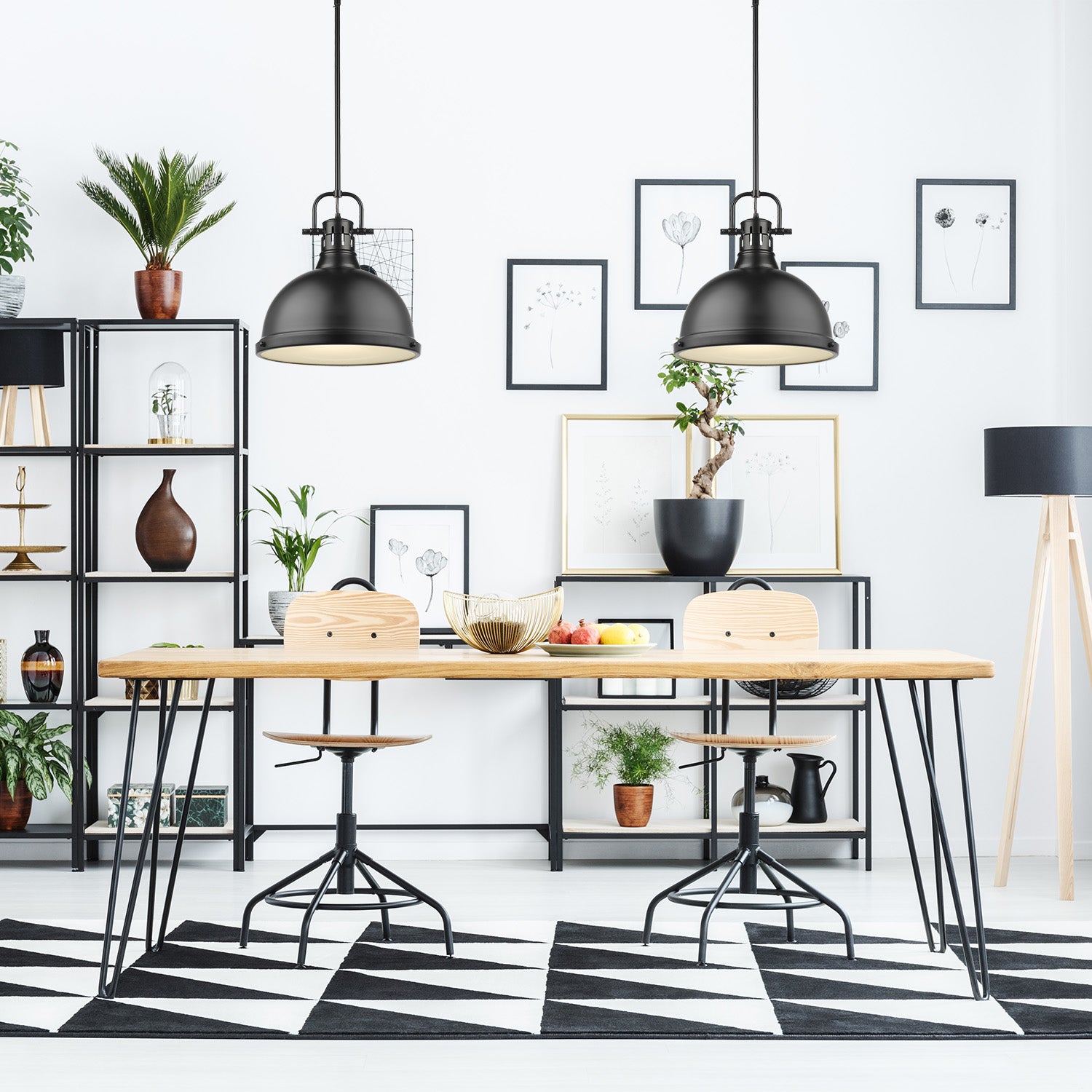 Duncan 1 Light Pendant with Rod in Matte Black with a Matte Black Shade - Default Title - Golden Lighting