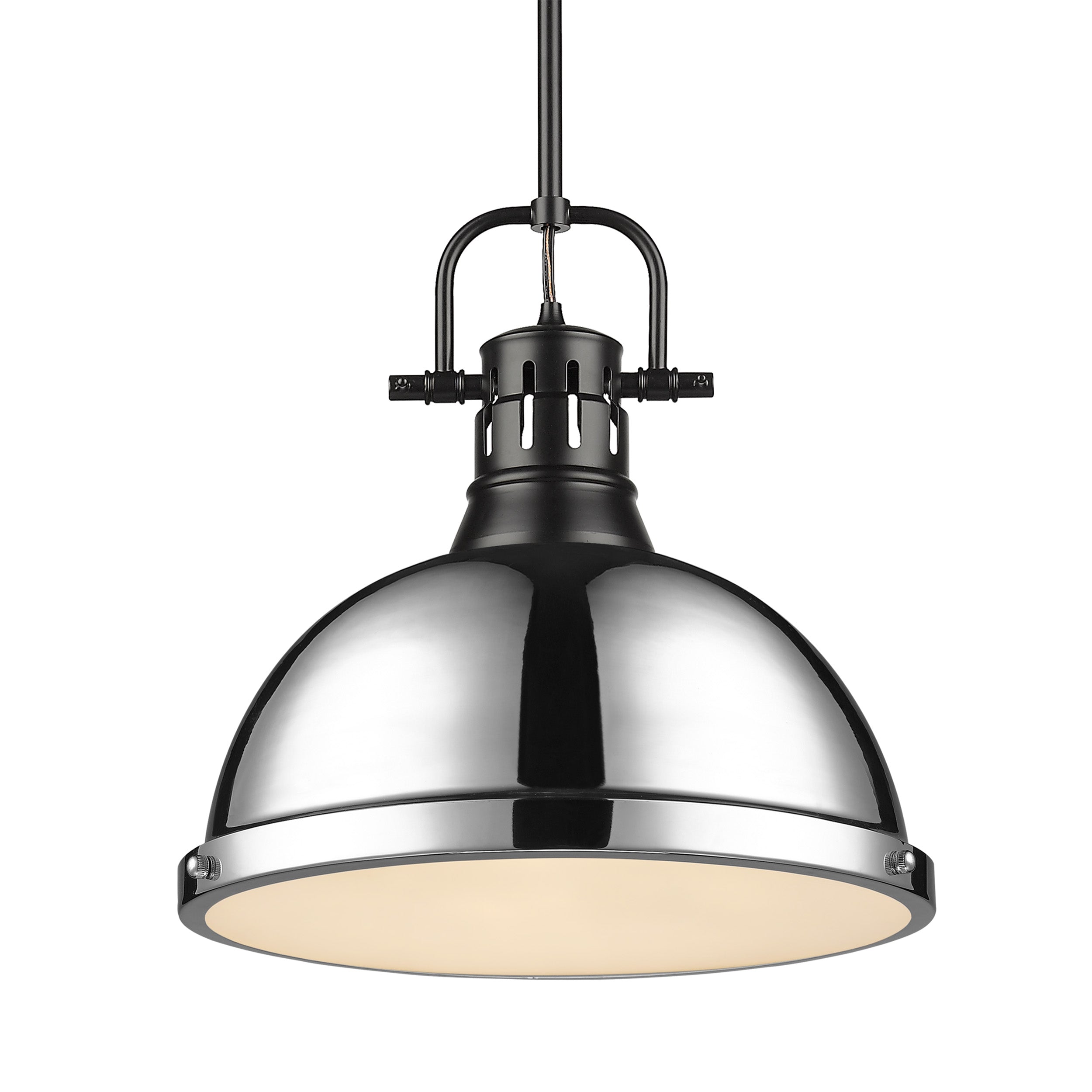 Yep by Golden Lighting Duncan 1-light 14in Rod Hung Pendant in Matte Black and Chrome shade - Default Title - Golden Lighting