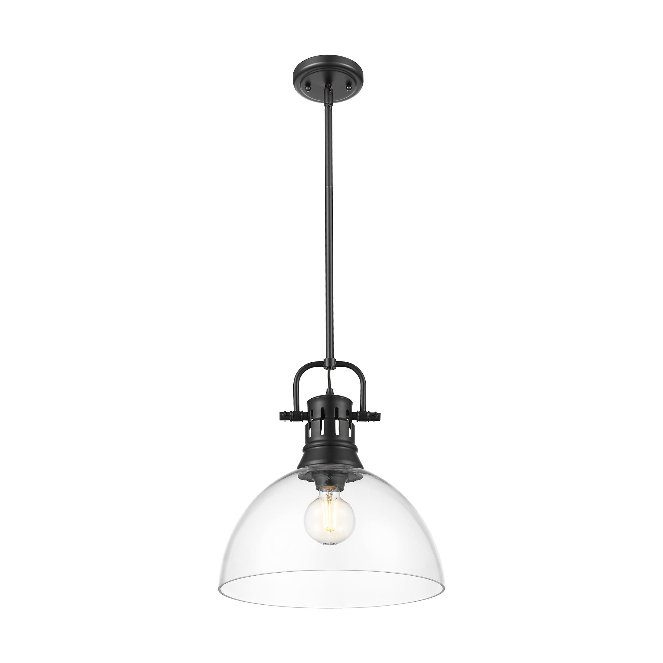Yep by Golden Lighting Duncan 1-light 14in rod hung Pendant in Matte Black and Clear Glass - - Golden Lighting