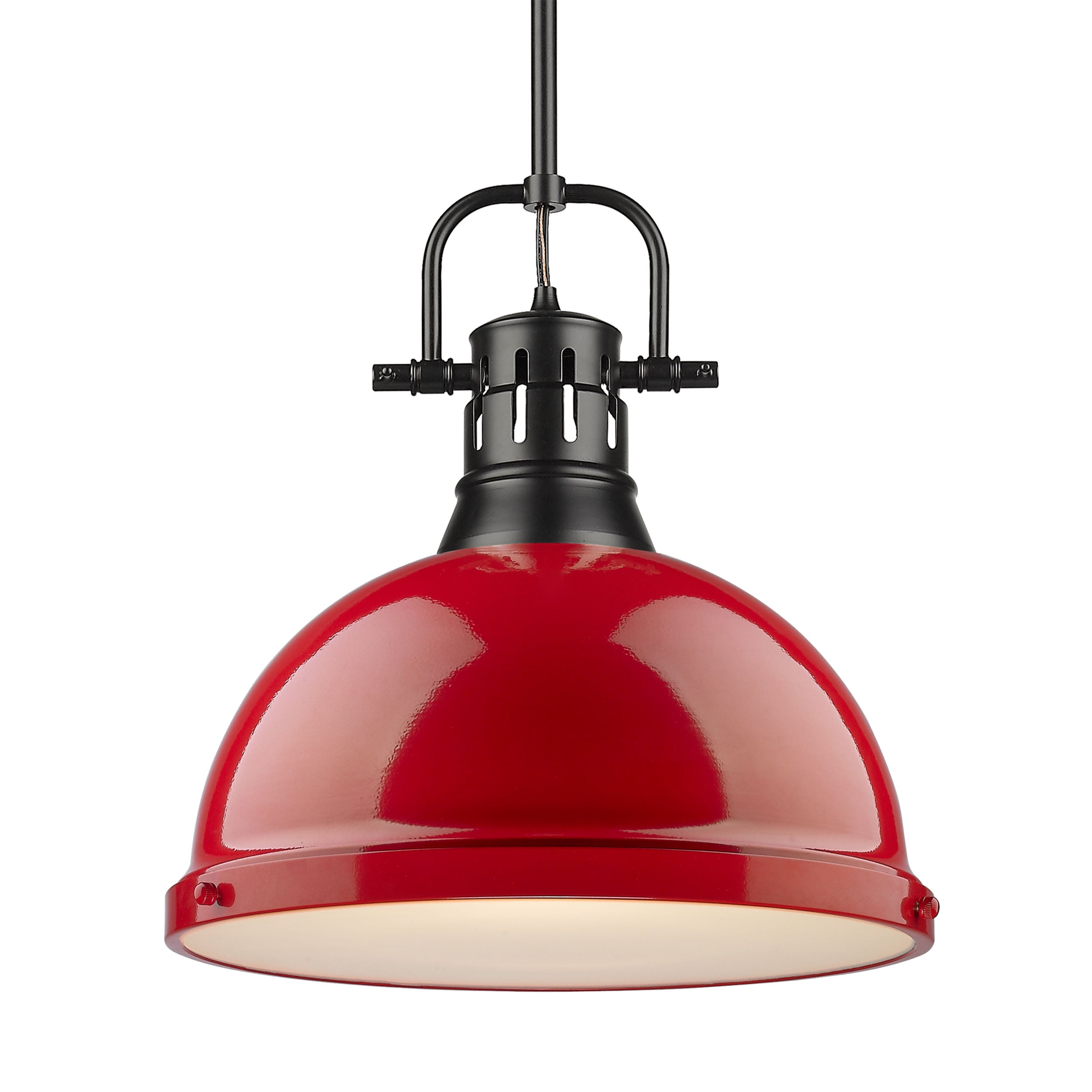 Yep by Golden Lighting Duncan 1-light 14in Rod Hung Pendant in Matte Black and Red shade