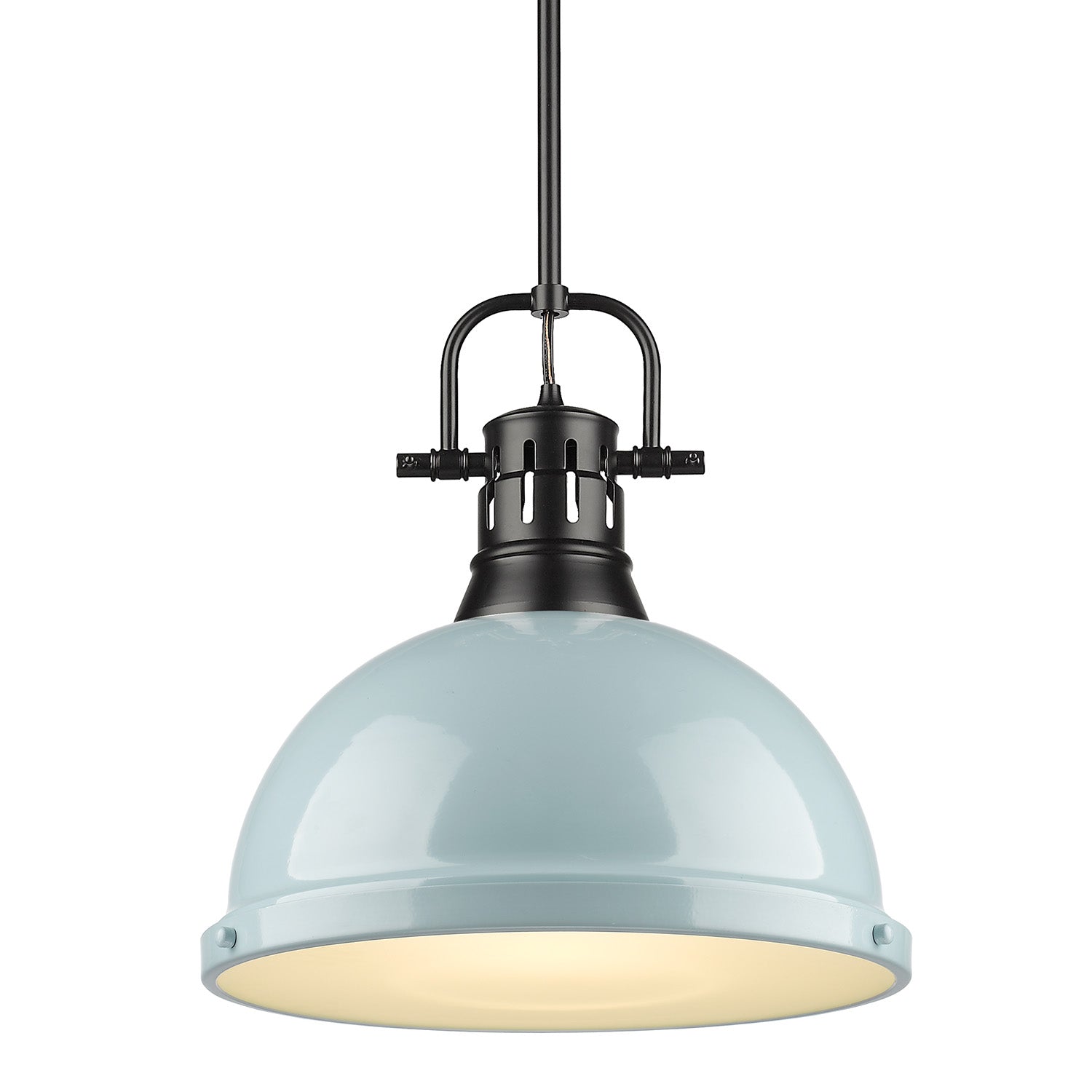 Duncan 1 Light Pendant with Rod in Matte Black with a Seafoam Shade - - Golden Lighting