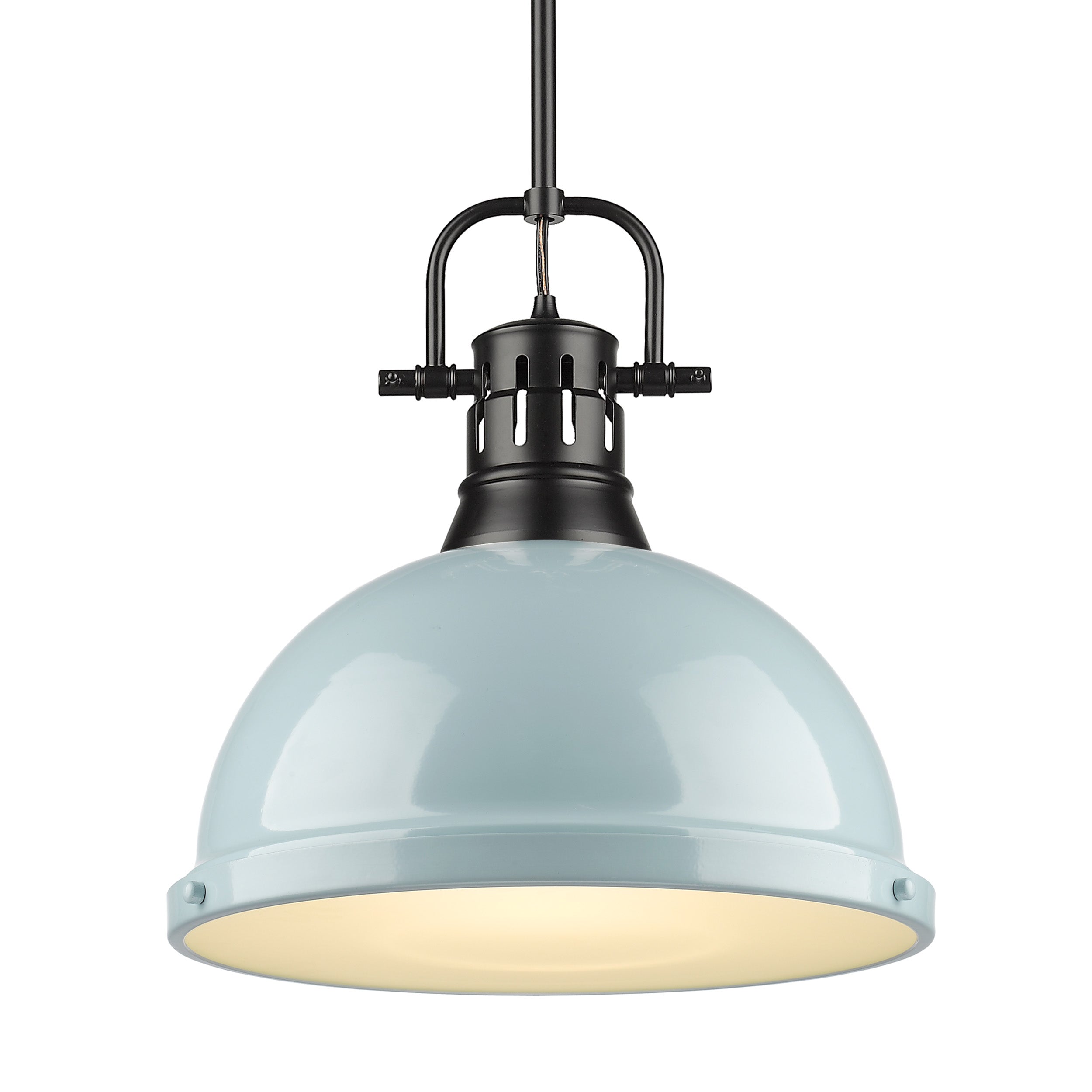 Yep by Golden Lighting Duncan 1-light 14in Rod Hung Pendant in Matte Black and Seafoam shade