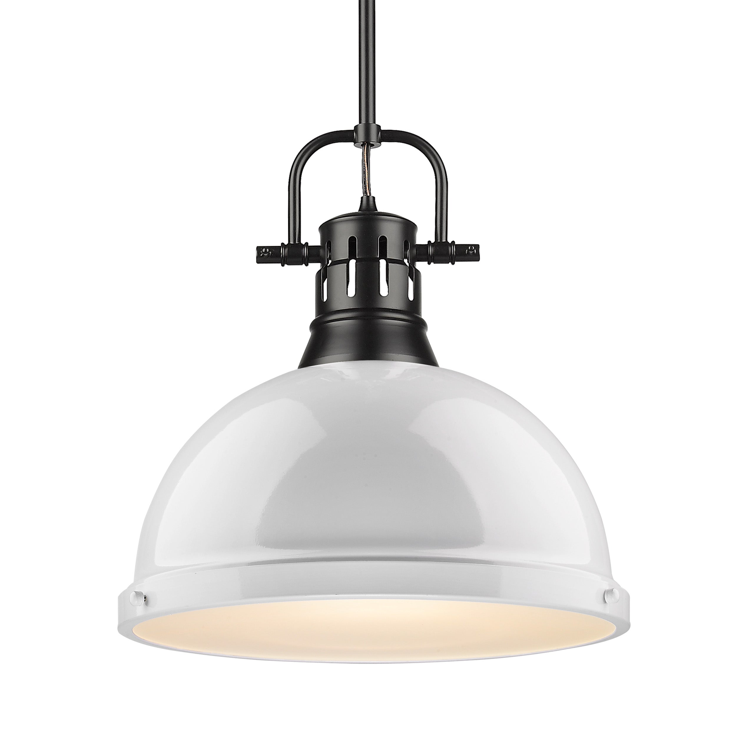 Yep by Golden Lighting Duncan 1-light 14in Rod Hung Pendant in Matte Black and White shade - Default Title - Golden Lighting