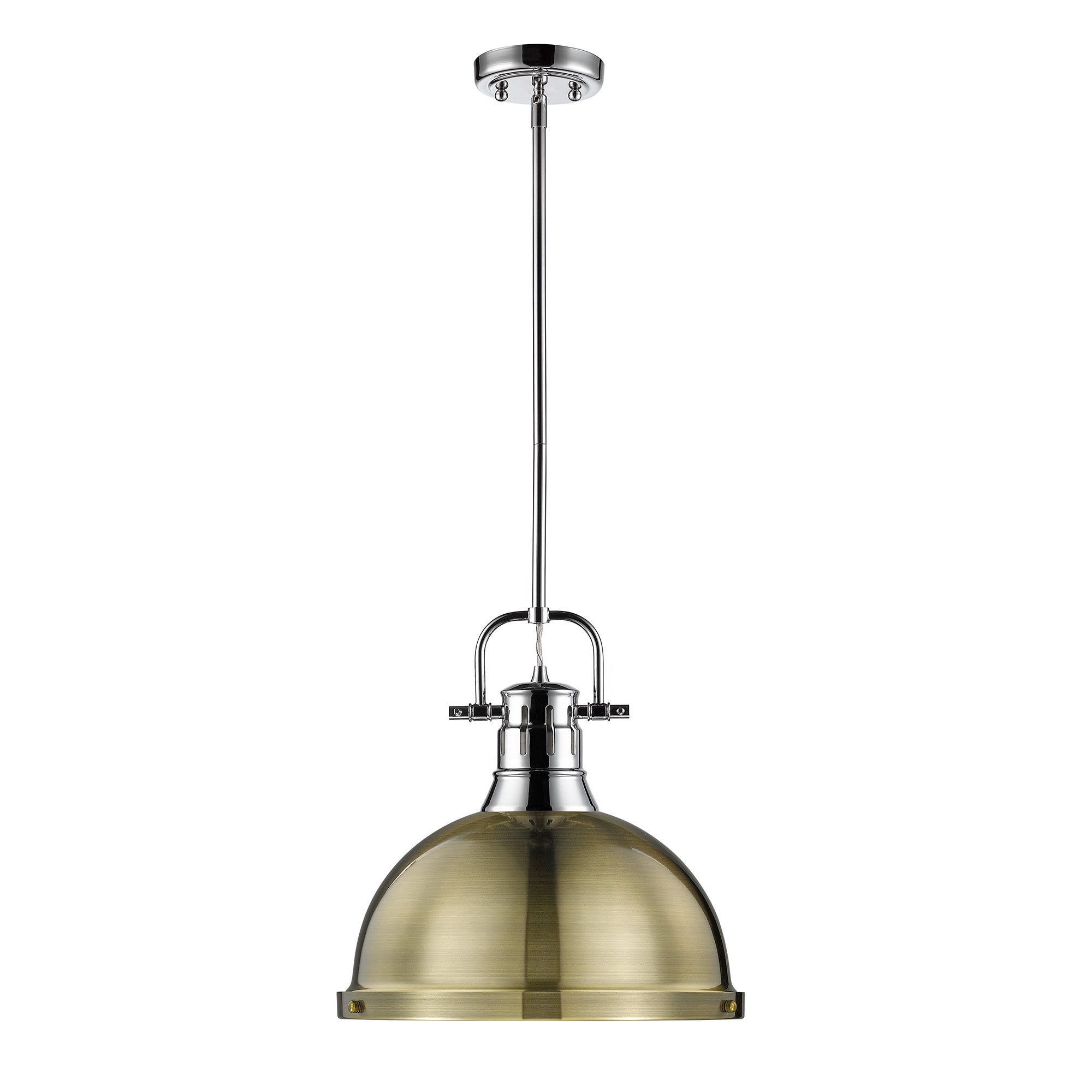 Duncan 1-Light Pendant with Rod in Chrome with Aged Brass - Default Title - Golden Lighting