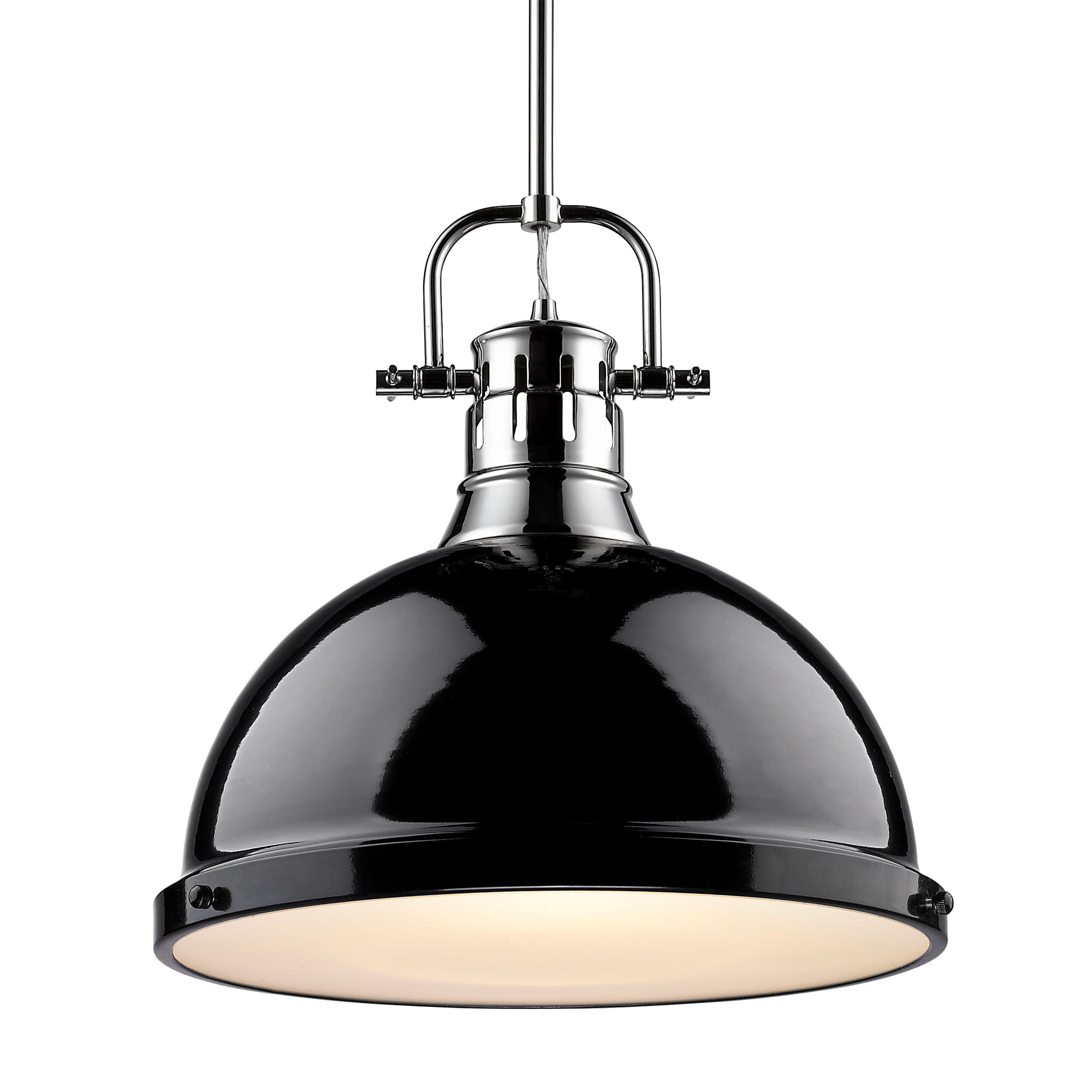 Yep by Golden Lighting Duncan 1-light 14in Rod Hung Pendant in Chrome and Black shade - Default Title - Golden Lighting