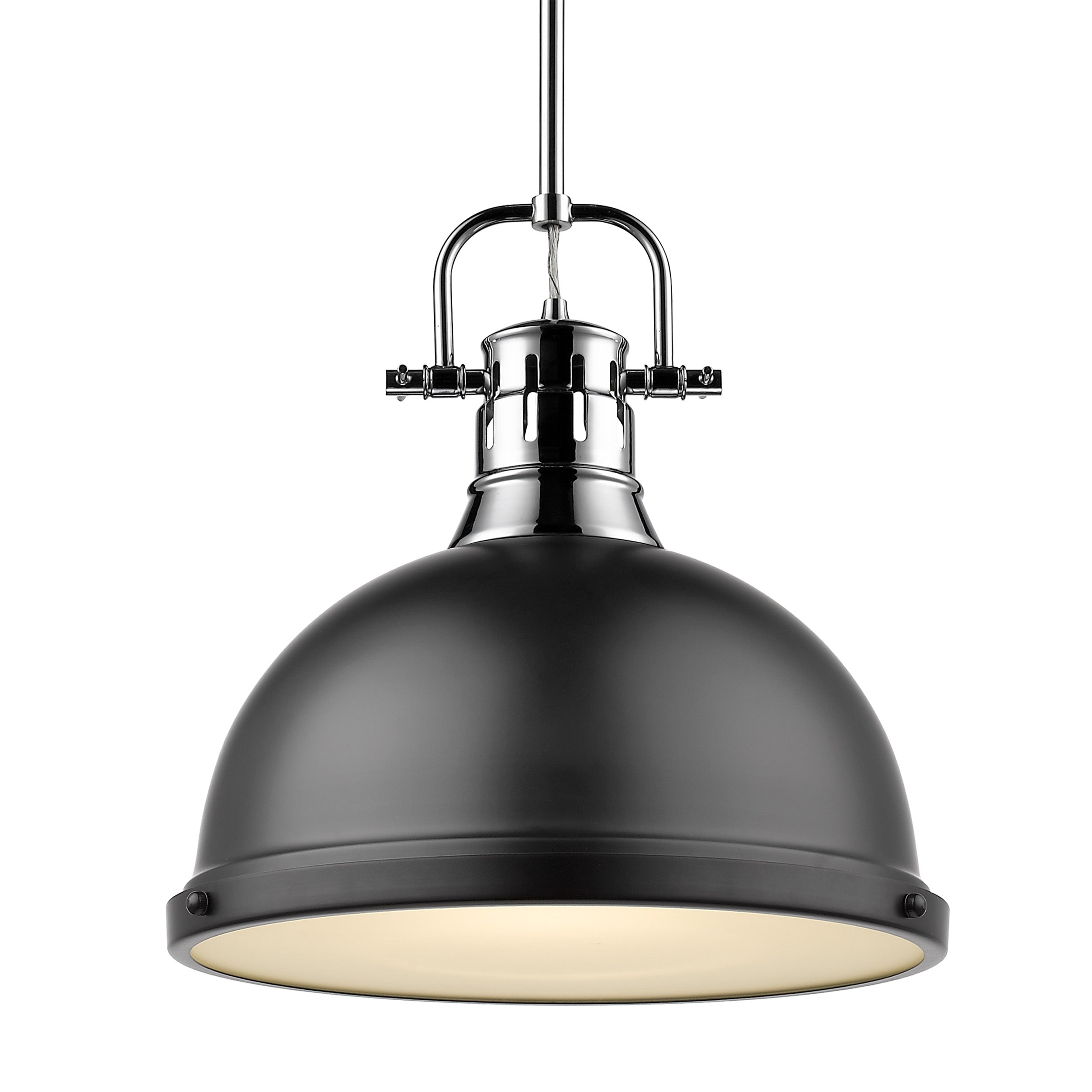 Yep by Golden Lighting Duncan 1-light 14in Rod Hung Pendant in Chrome and Matte Black shade - Default Title - Golden Lighting