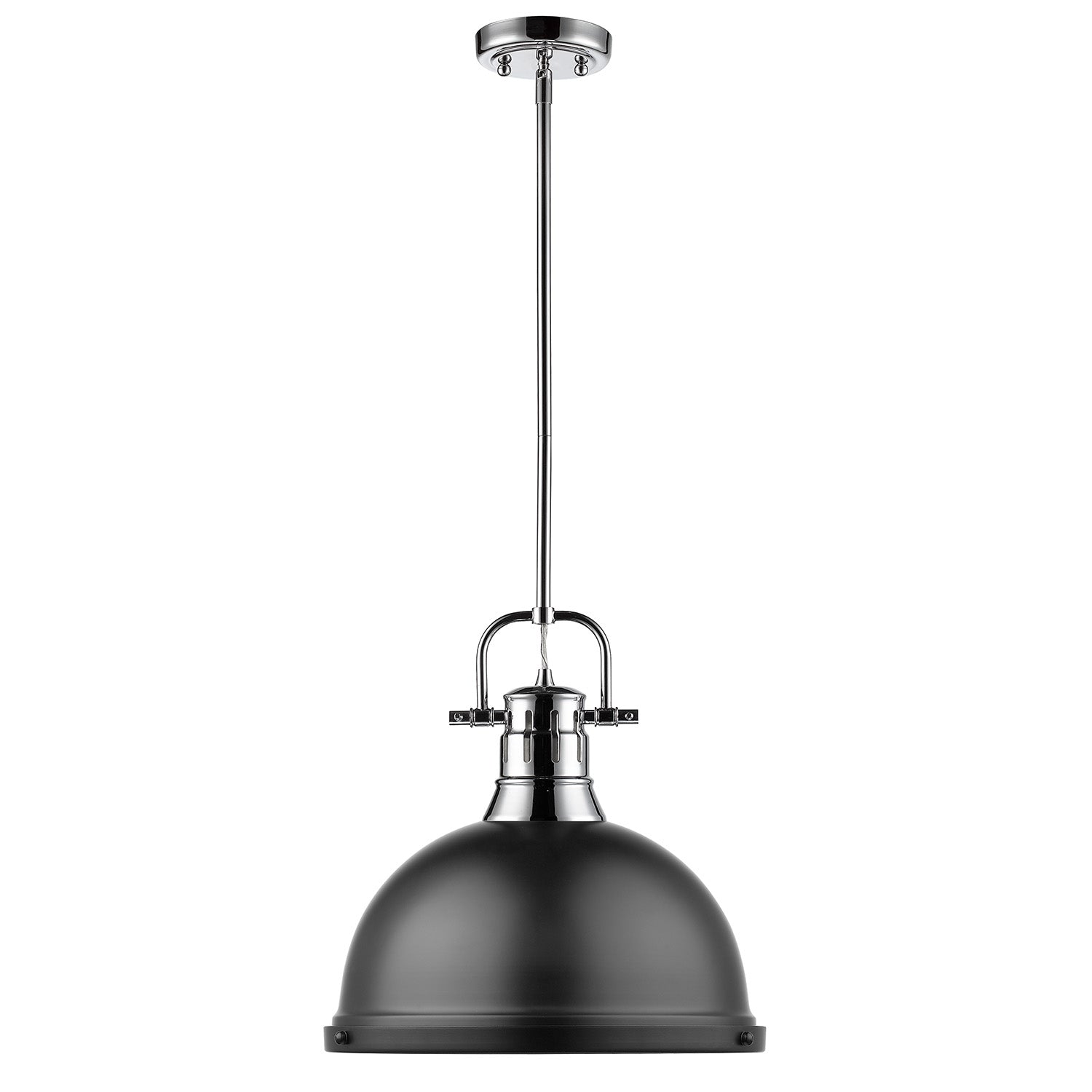 Duncan 1 Light Pendant with Rod in Chrome with a Matte Black Shade - Default Title - Golden Lighting