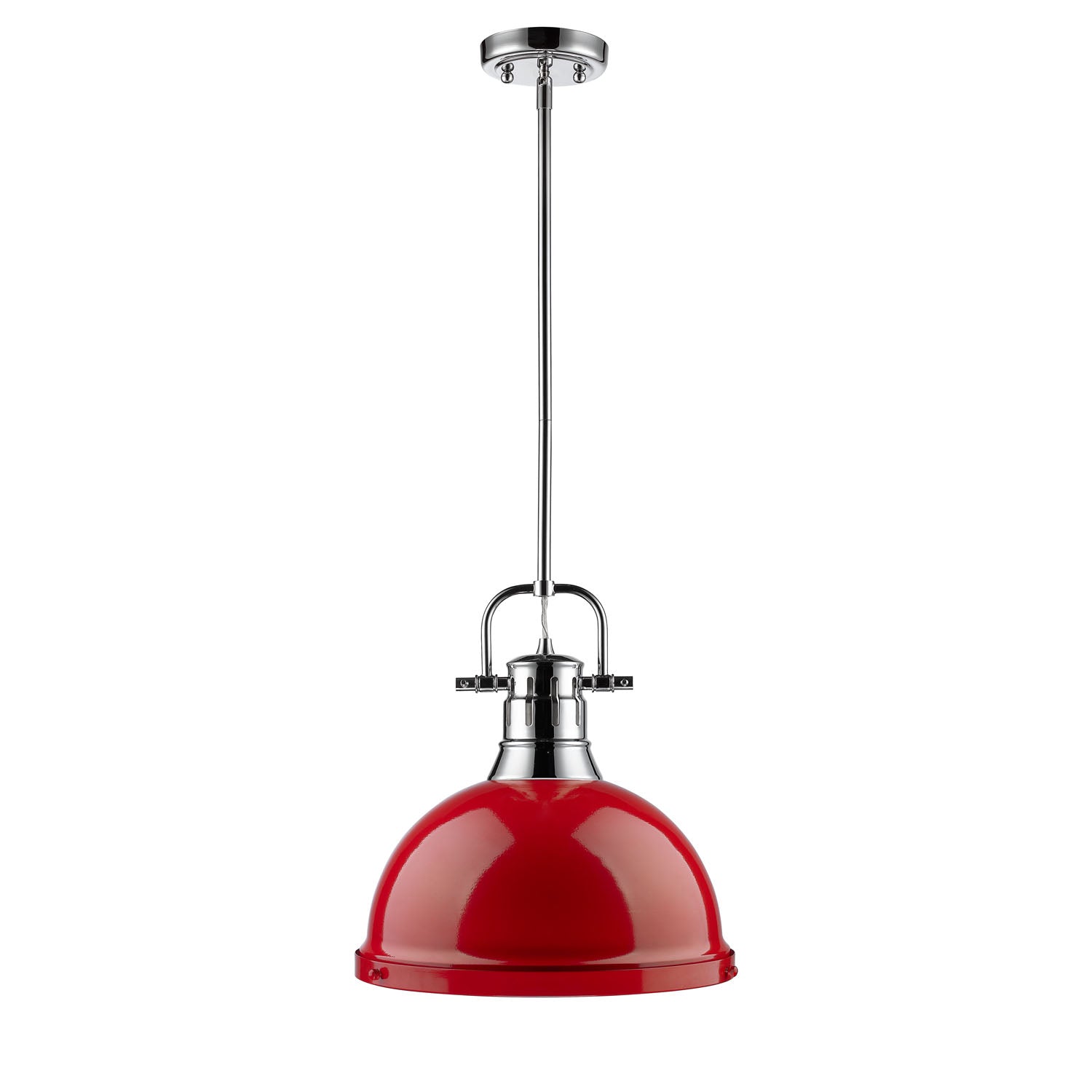 Yep by Golden Lighting Duncan 1-light 14in Rod Hung Pendant in Chrome and Pewter shade