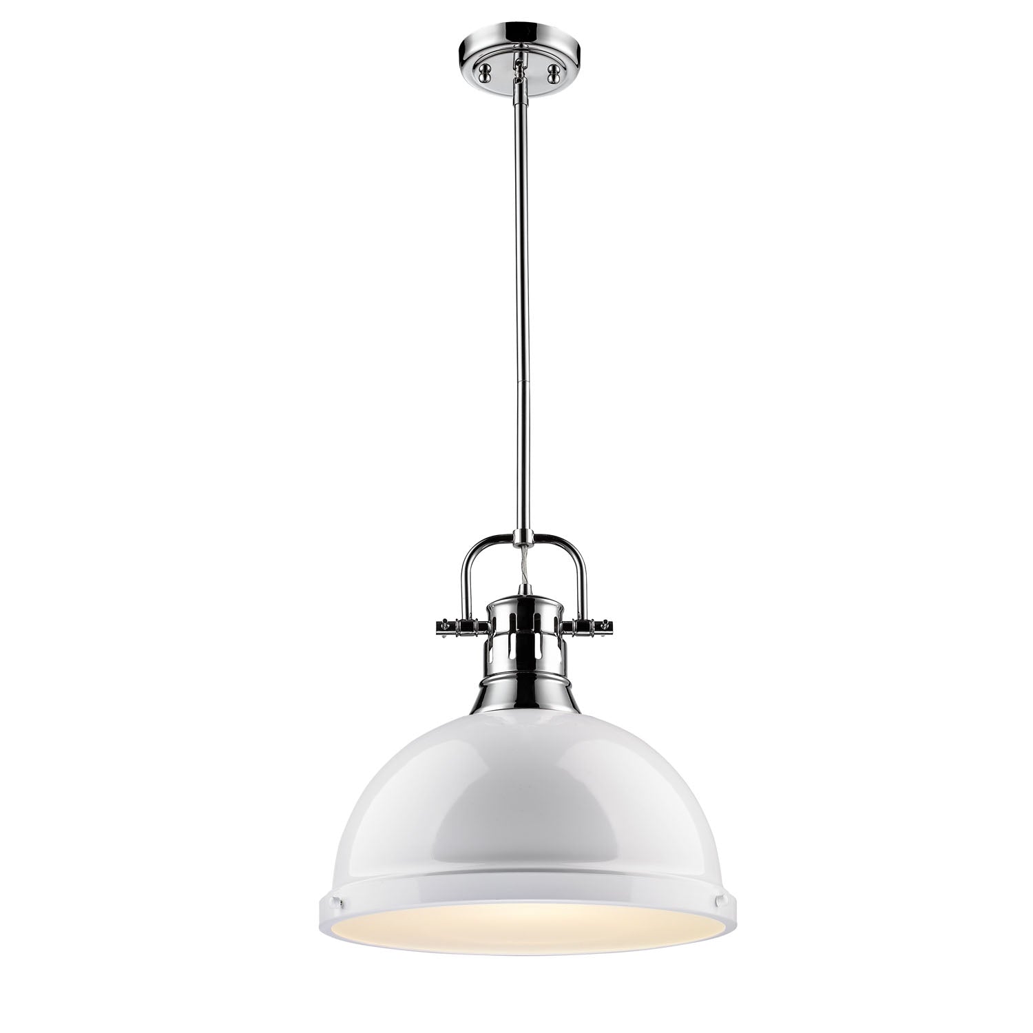 Duncan 1 Light Pendant with Rod in Chrome with a White Shade - - Golden Lighting