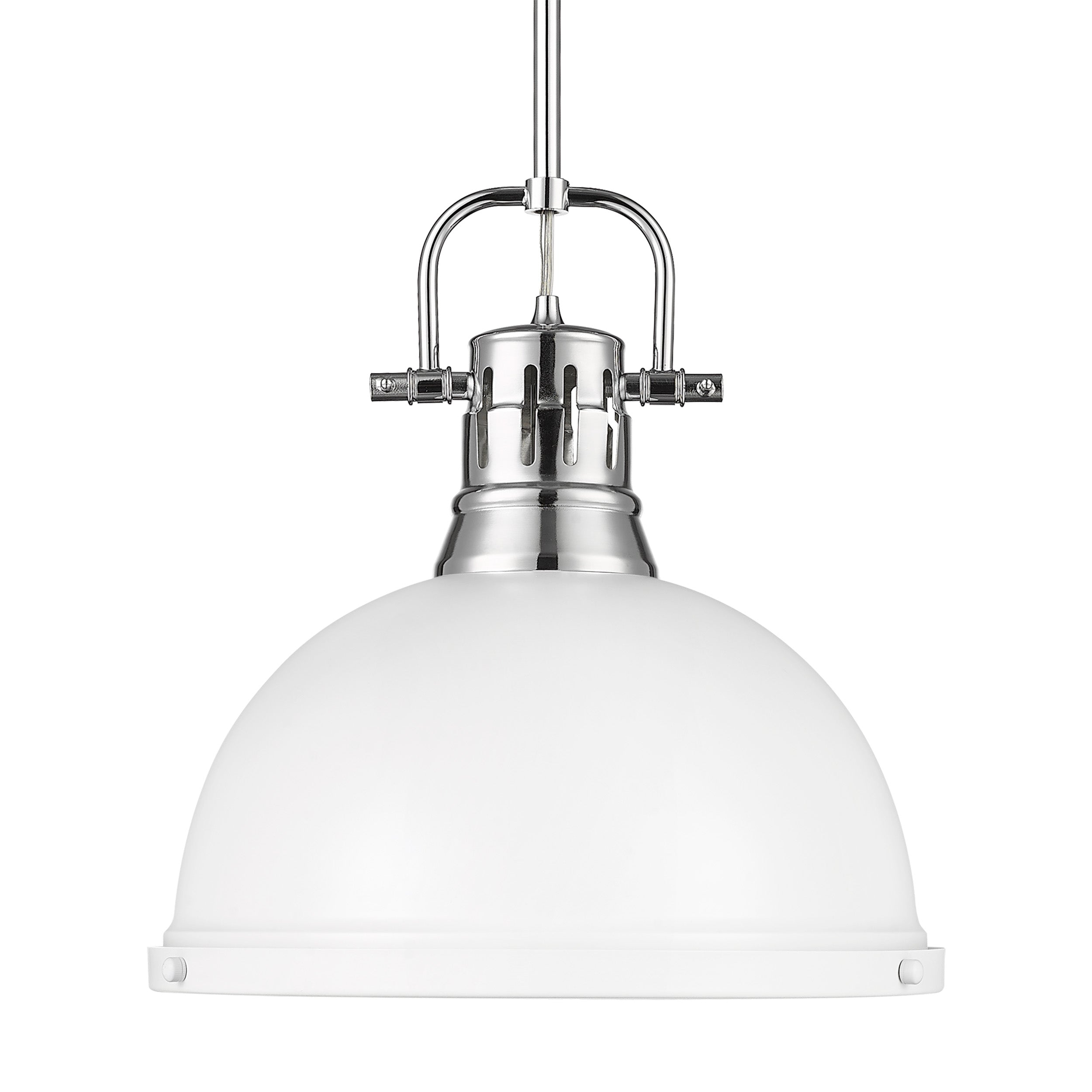 Yep by Golden Lighting Duncan 1-light 14in Rod Hung Pendant in Chrome and Matte White shade - Default Title - Golden Lighting