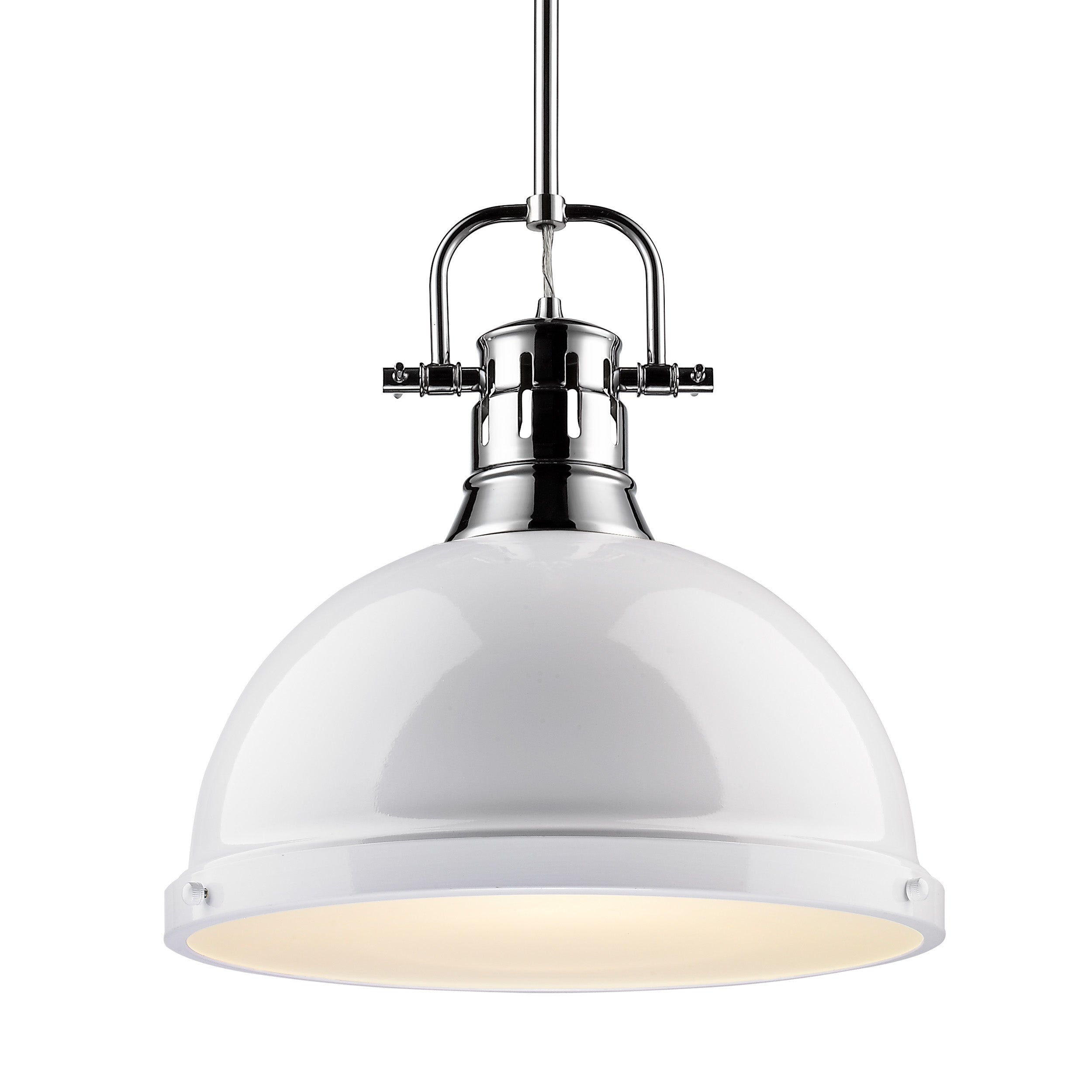 Yep by Golden Lighting Duncan 1-light 14in Rod Hung Pendant in Chrome and White shade - Default Title - Golden Lighting