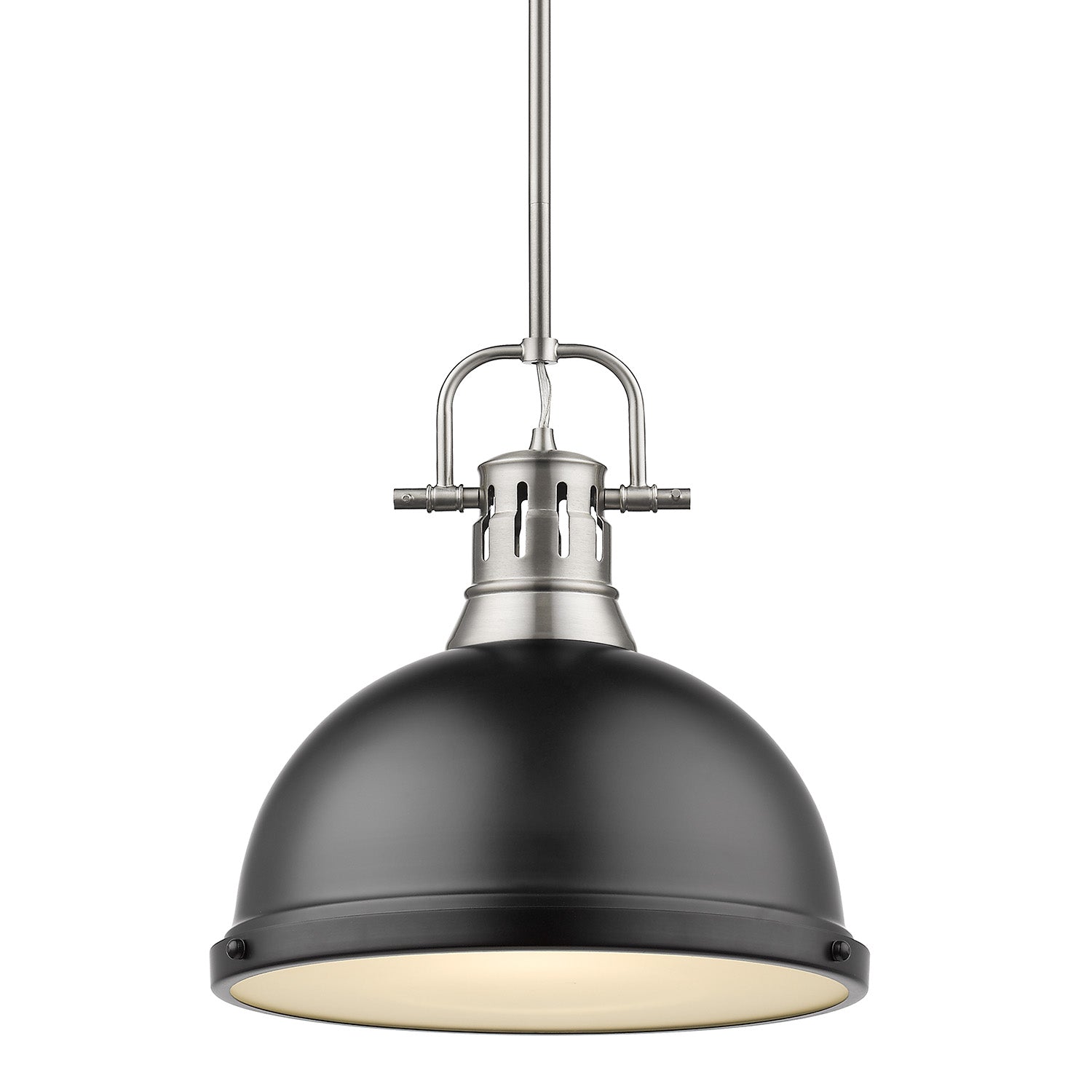 Duncan 1 Light Pendant with Rod in Pewter with a Matte Black Shade - - Golden Lighting