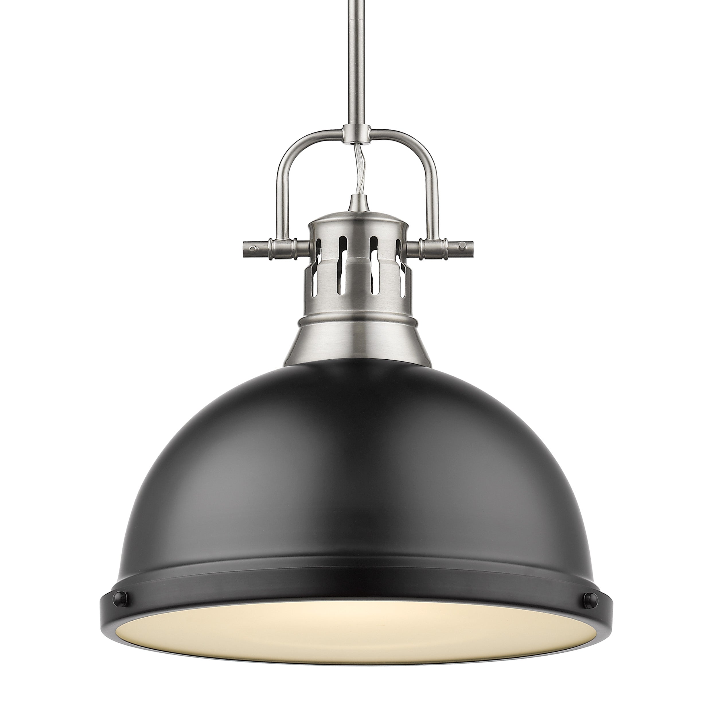 Yep by Golden Lighting Duncan 1-light 14in Rod Hung Pendant in Pewter and Matte Black shade