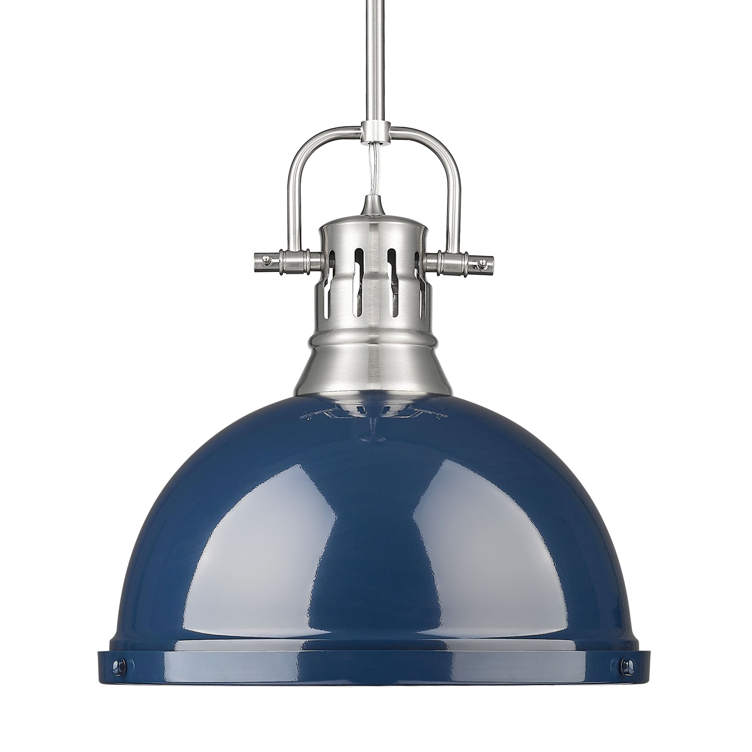 Yep by Golden Lighting Duncan 1-light 14in Rod Hung Pendant in Pewter and Navy Blue shade