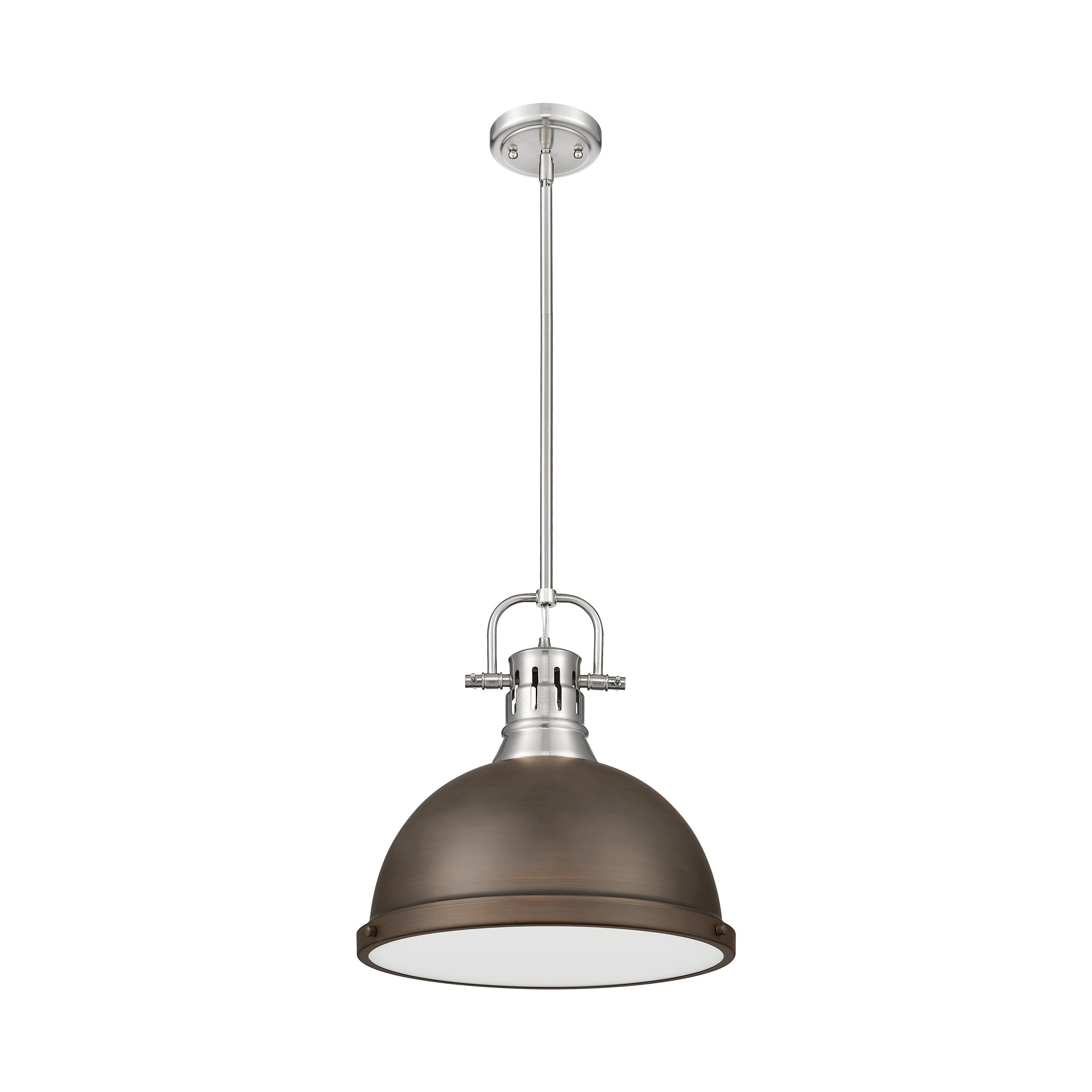 Yep by Golden Lighting Duncan 1-light 14in Rod Hung Pendant in Pewter and Rubbed Bronze shade - - Golden Lighting