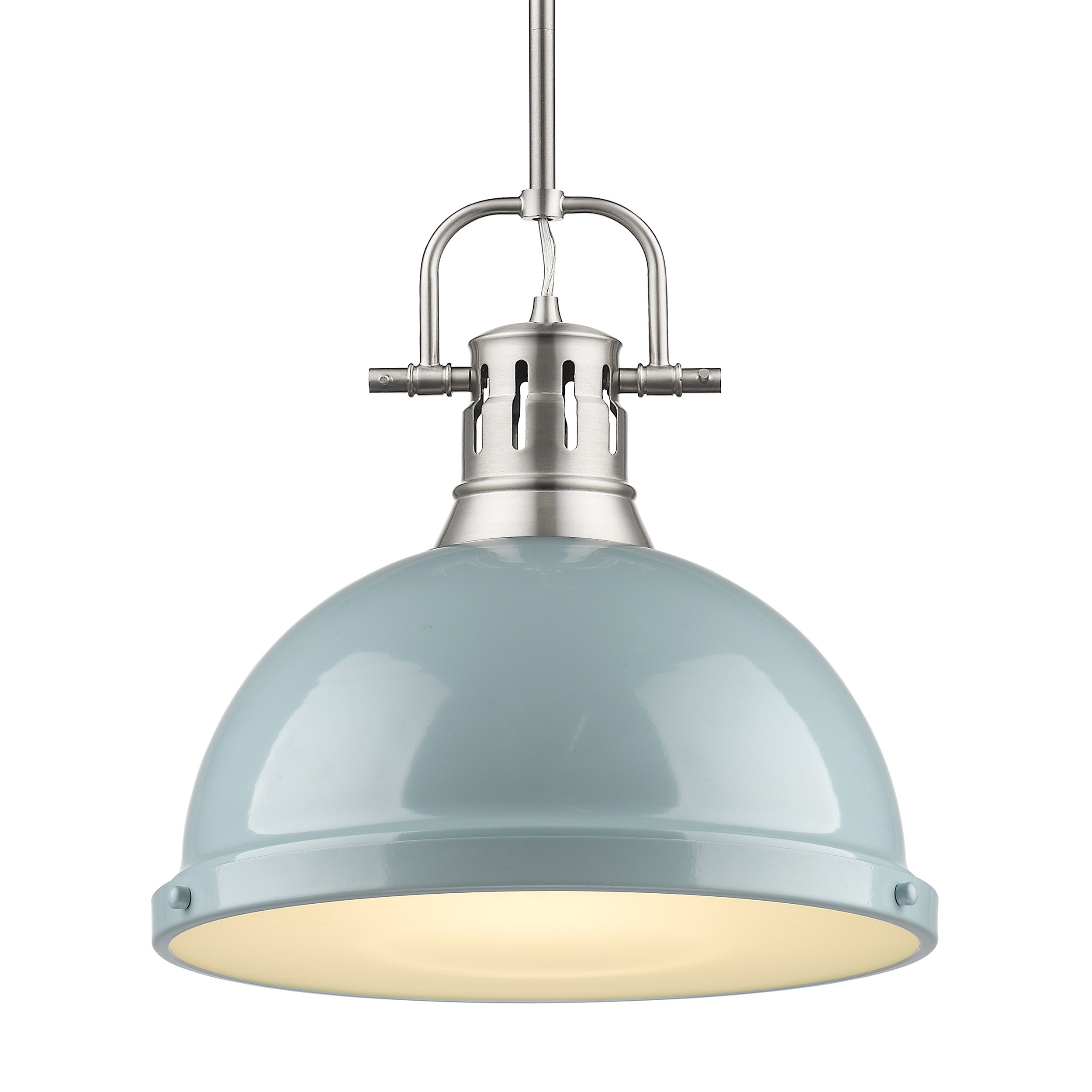 Yep by Golden Lighting Duncan 1-light 14in Rod Hung Pendant in Pewter and Seafoam shade