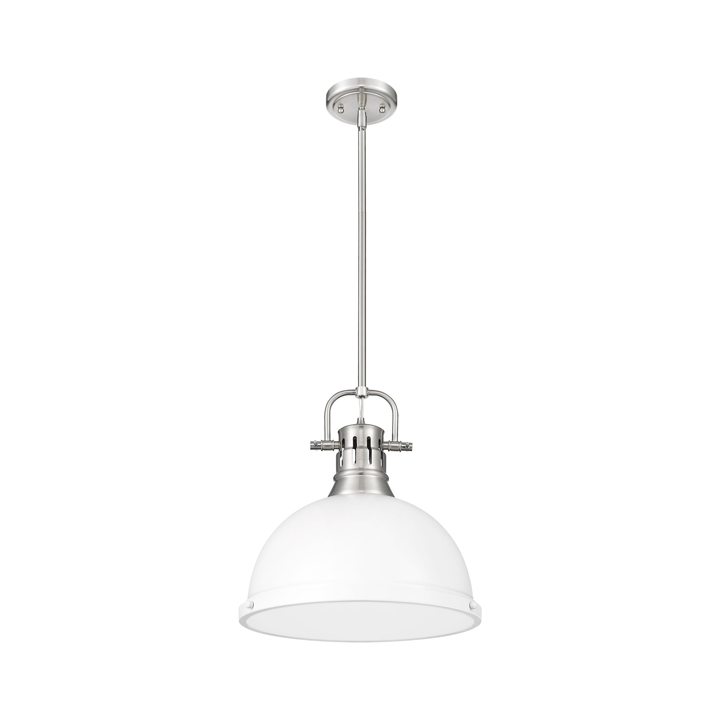 Yep by Golden Lighting Duncan 1-light 14in Rod Hung Pendant in Pewter and Matte White shade