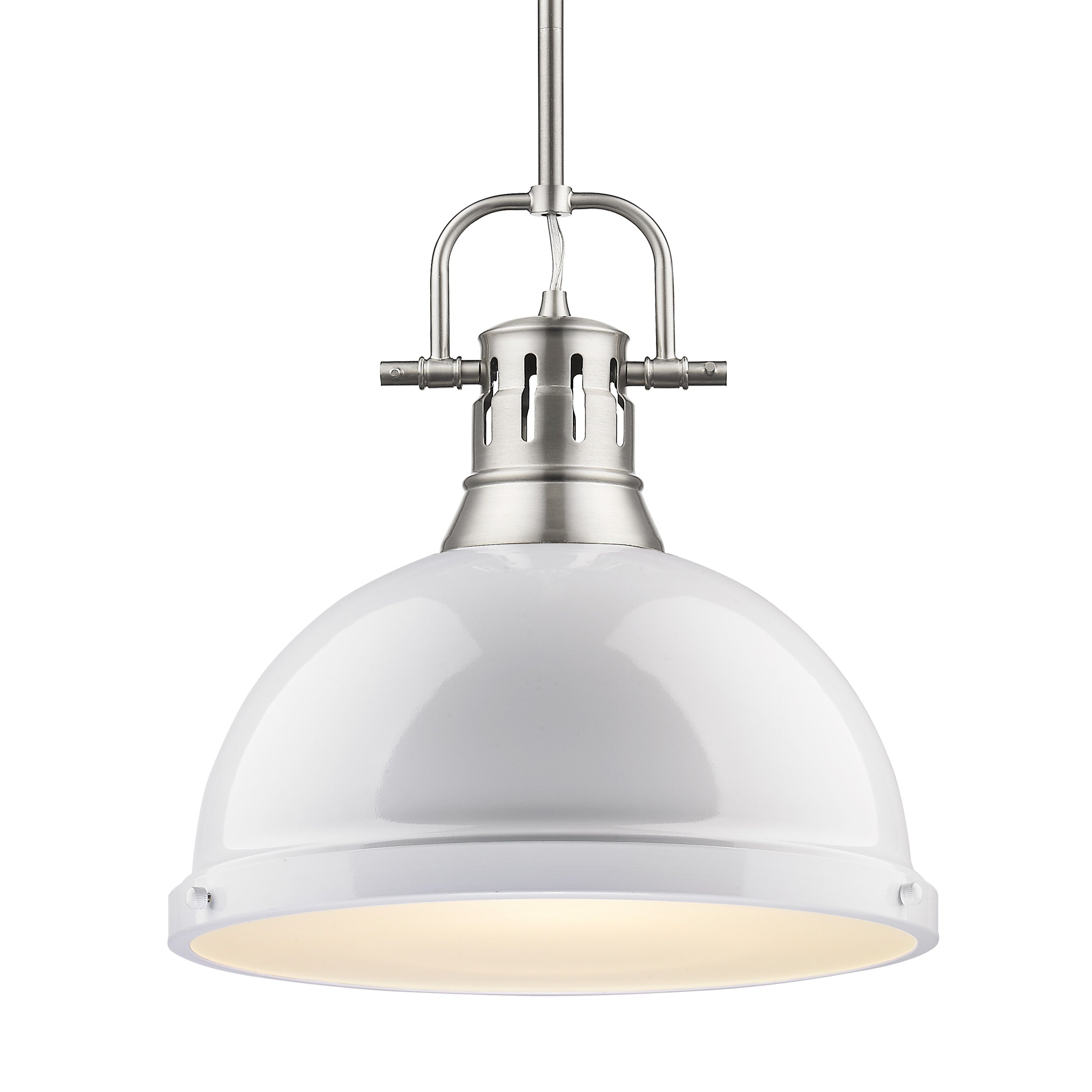 Yep by Golden Lighting Duncan 1-light 14in Rod Hung Pendant in Pewter and White shade - Default Title - Golden Lighting