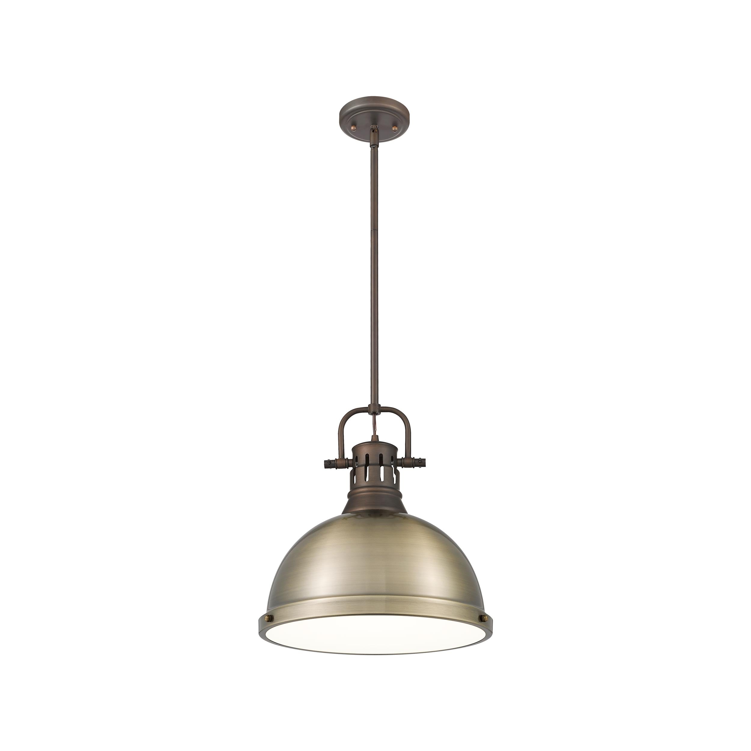 Yep by Golden Lighting Duncan 1-light 14in Rod Hung Pendant in Rubbed Bronze and Aged Brass shade