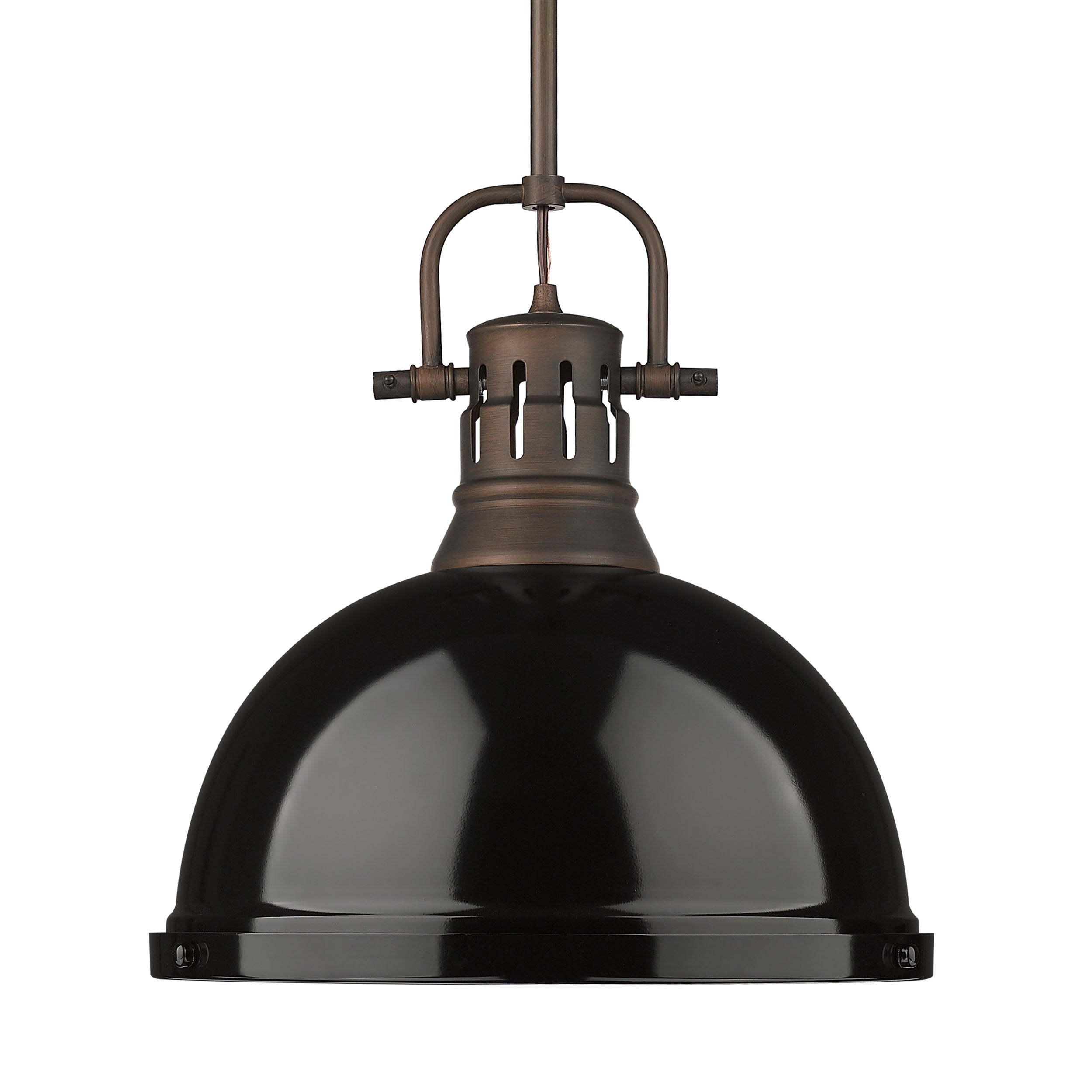 Yep by Golden Lighting Duncan 1-light 14in Rod Hung Pendant in Rubbed Bronze and Black shade